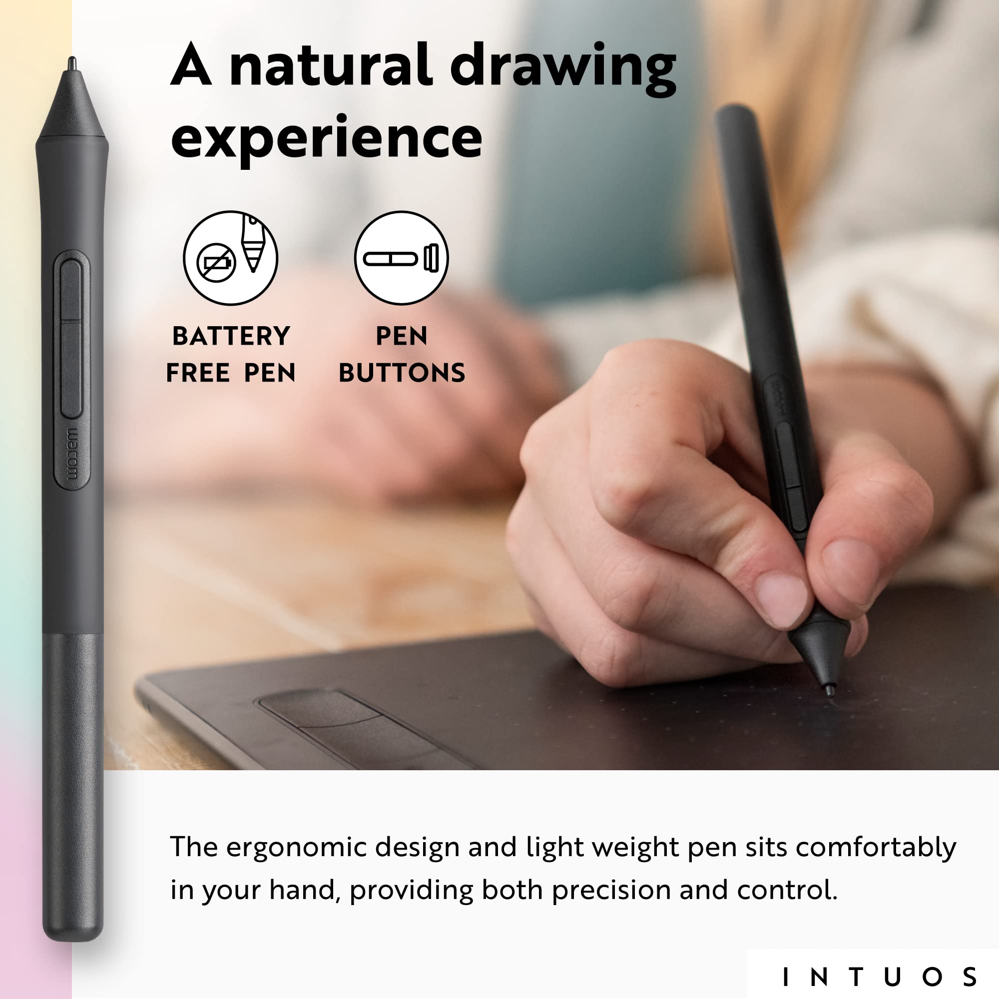 Wacom Intuos Small Bluetooth Graphics Drawing Tablet, Portable For Teachers, Students And Creators, 4 Customizable Expresskeys,
