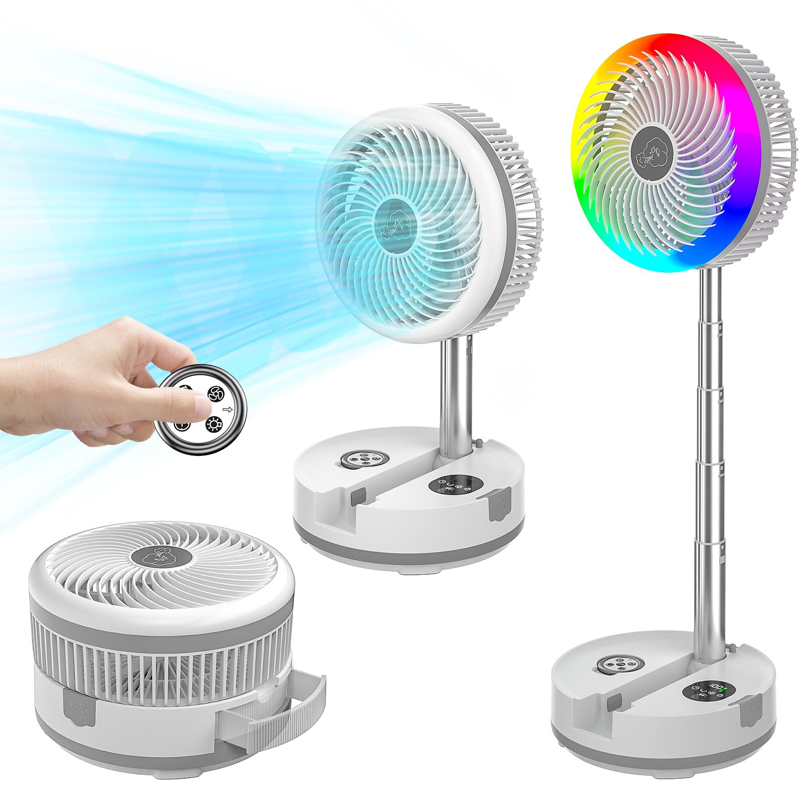 Neofeel Portable Oscillating Standing Fan, 40000Mah Rechargeable Battery Operated Fan With Remote/Timer, Rgb Lighting Fan, Pedes