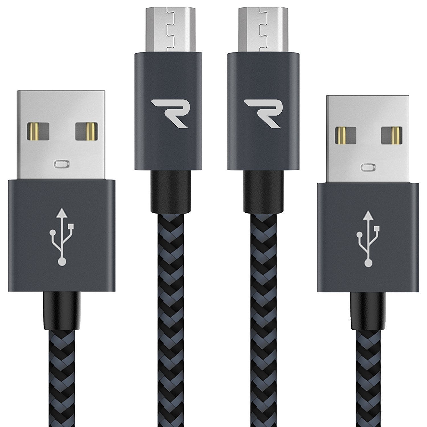 Micro Usb Cable,[2 Pack/3.3Ft],Rampow Qc 3.0 Fast Charging & Sync Android Charger,Braided Nylon Micro Usb Cables For Samsung Gal