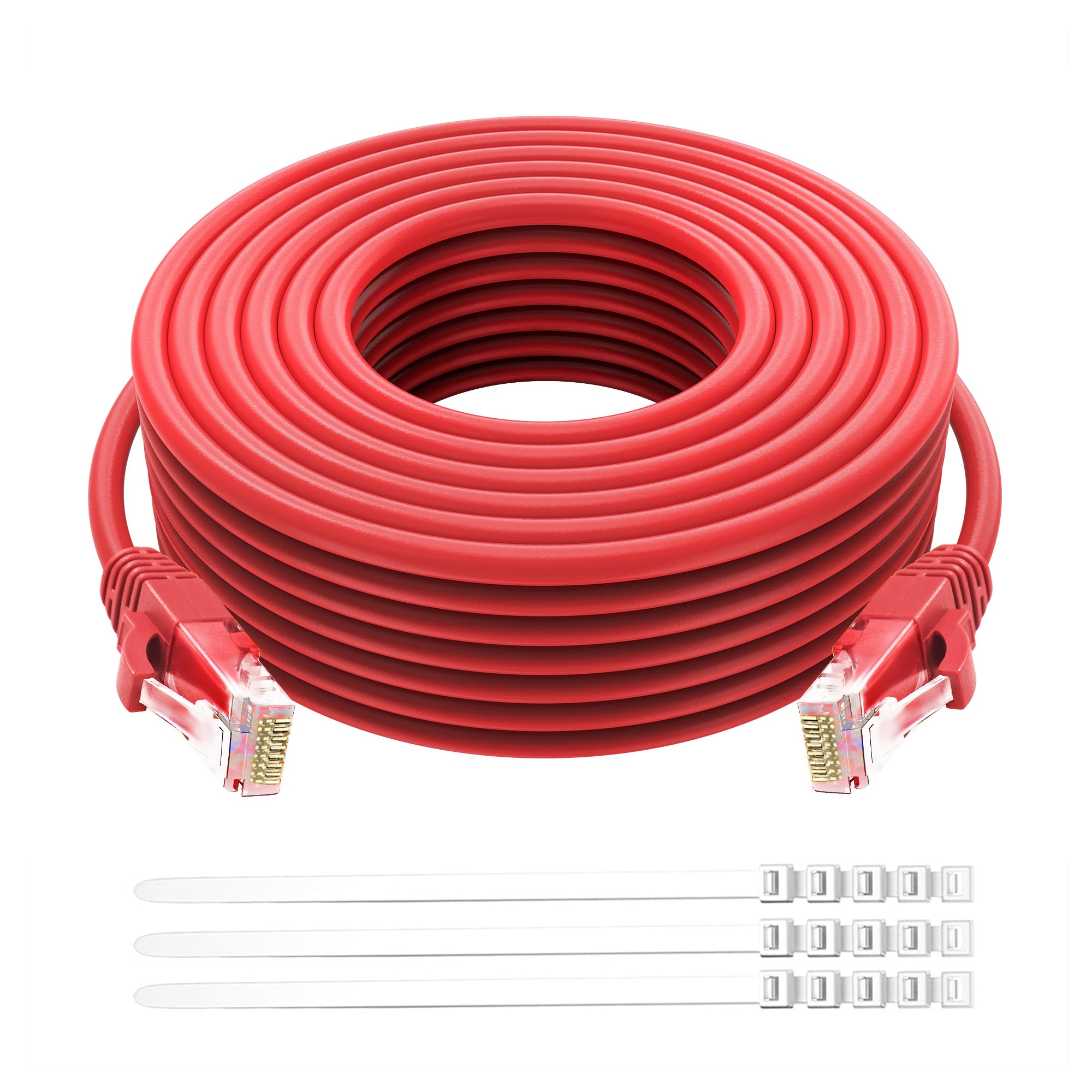 Adoreen Cat 6 Ethernet Cable 50 Ft Red, High Speed Long Internet Network Cable(6 Colors To Select) Soft Flexible Sturdy, Poe, Rj45 Cat 5 5E Patch Cable Cord, Tangle Free Tight Connection+15 Ties