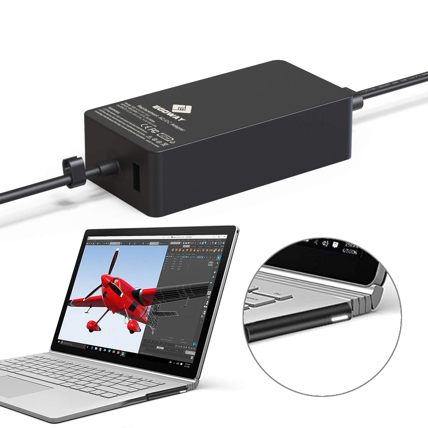 Surface Book 3 Surface Pro Charger, 127W 15V 8A Ac Power Supply Adapter Compatible With Surface Pro X 7 6 5 4 3, Surface Book 3 2 1, Surface Laptop Studio 4 3 2 1 Surface Go With 6Ft Power Cord