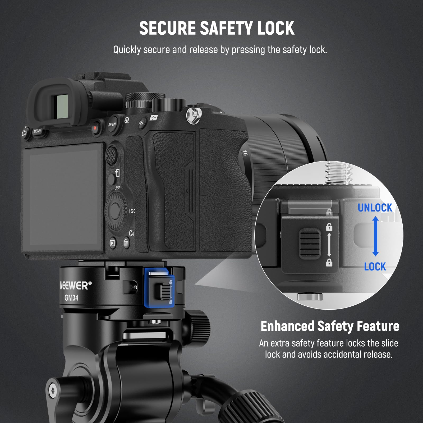 Neewer Gm34 Camera Quick Release Plate Kit, Quick Switch Auto Lock Square Qr Mount Plate With Arca Type Clamp Base, Compatible W