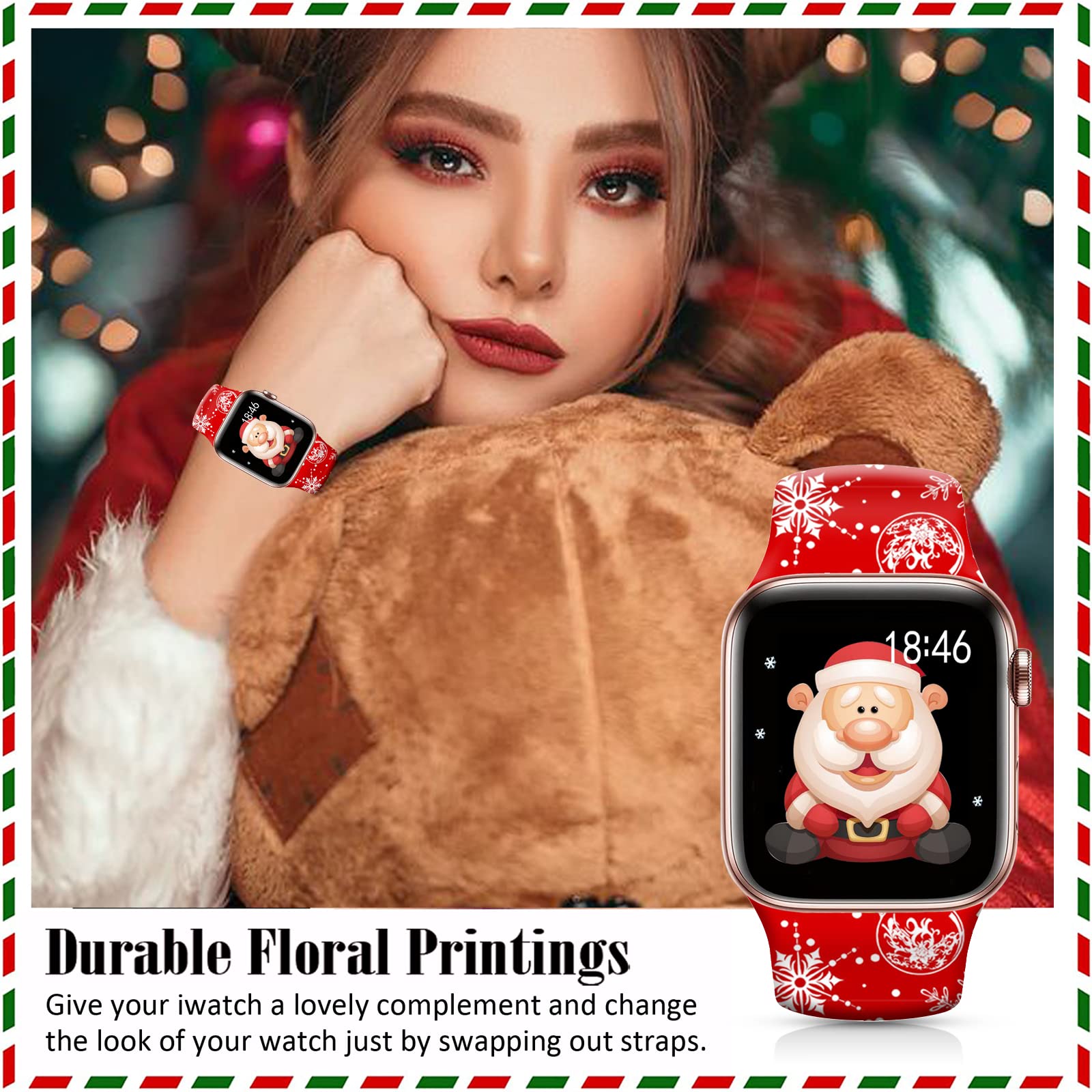 Ftfcase Christmas Balls Watch Bands Compatible With Apple Watch 49Mm 45Mm 44Mm 42Mm, Flower Printed Soft Silicone Sport Strap Re