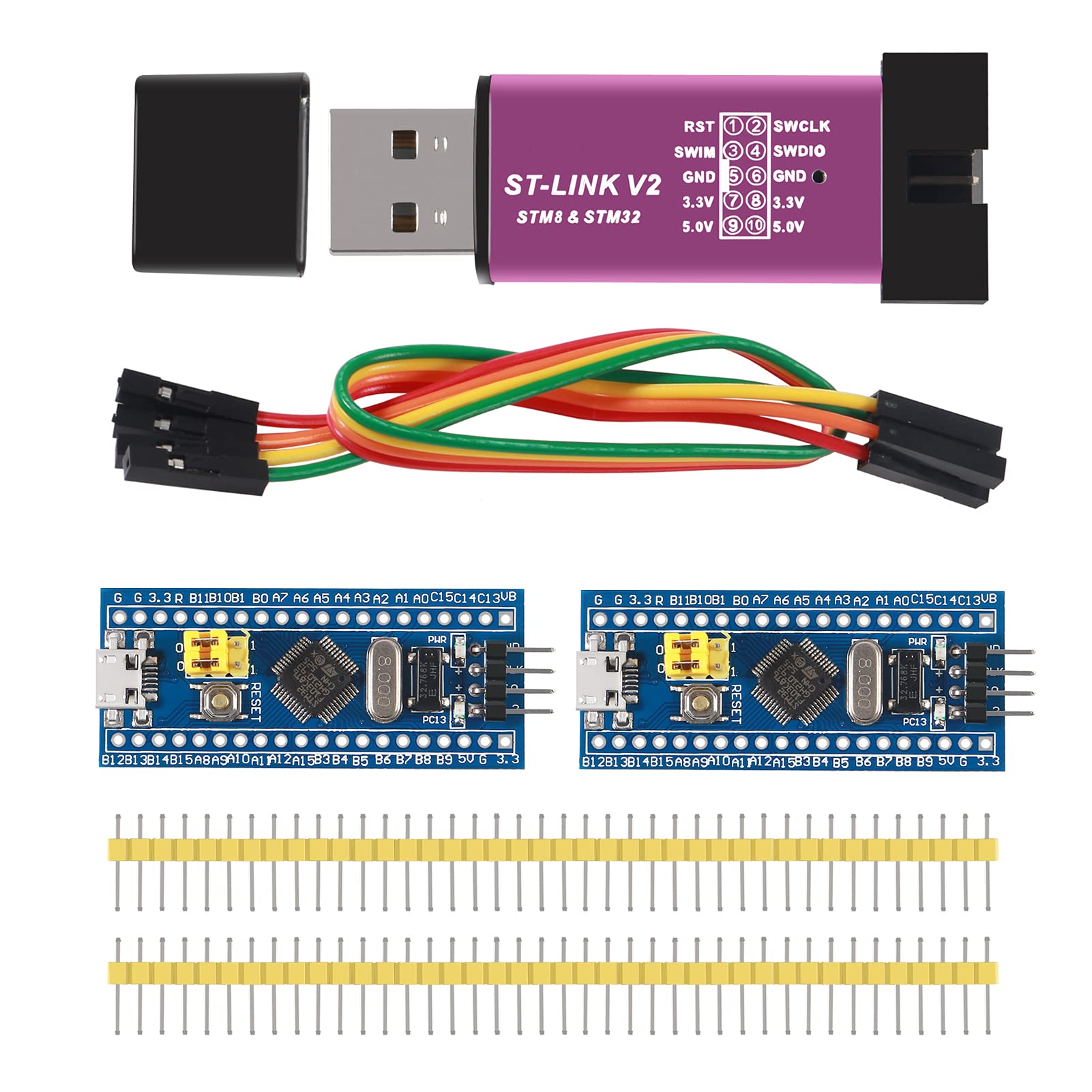 Umlife1Pcs St Link V2 Programming Unit Emulator Downloader(Random Color) Stm8 Stm32 Stlink With 2Pcs 40Pin Stm32F103C8T6 Arm Stm