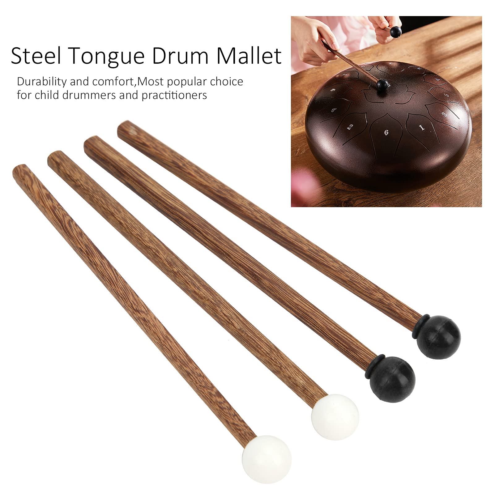 4Pcs Steel Tongue Drum Mallets Rubber Head 16.5Cm / 6.5In Percussion Mallets Sticks Children'S Rubber Drumsticks Percussion Stic