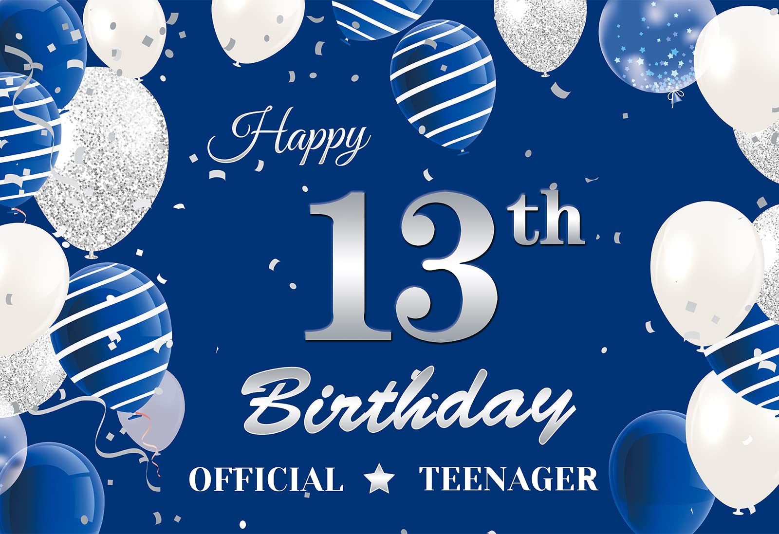 Official Teenager 13Th Birthday Backdrop Banner, Silver Blue 13Th Birthday Photography Background, Happy 13Th Birthday Decoratio
