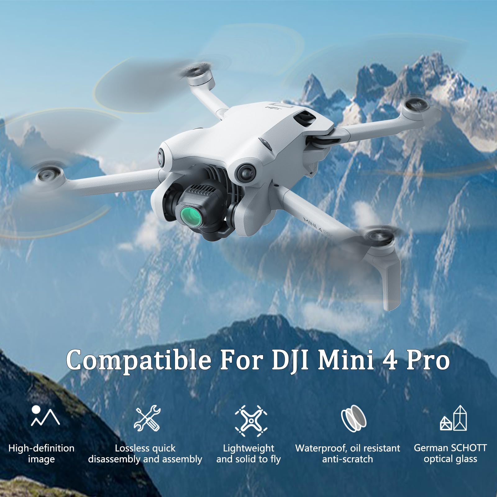 Giovbuer Nd Filter Set Compatible With Dji Mini 4 Pro, 6 Pack Filter For Dji Mini 4 Pro(Uv,Cpl,Nd8,Nd16,Nd32,Nd64