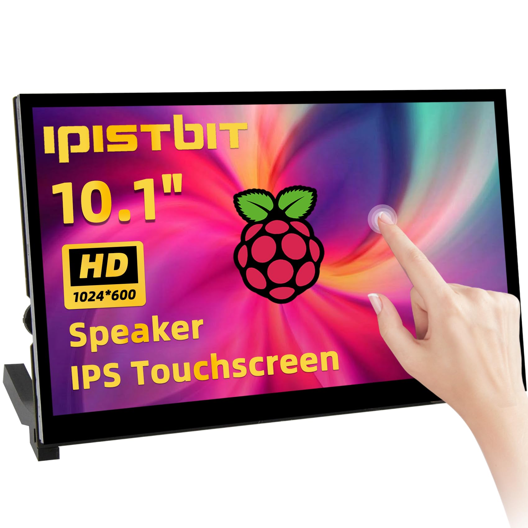 Ipistbit Raspberry Pi Screen, 10.1 Inch Touchscreen Monitor, Ips 1024  600, Dual Built In Speakers, Hdmi Portable Monitor Compat