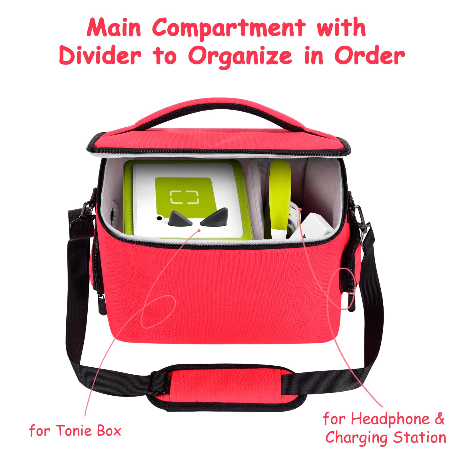 Bevegekos Carrying Case Bag For Toniebox Starter Set, Tonies Figures, Charging Station & Headphones (Red, Medium), Yxb010
