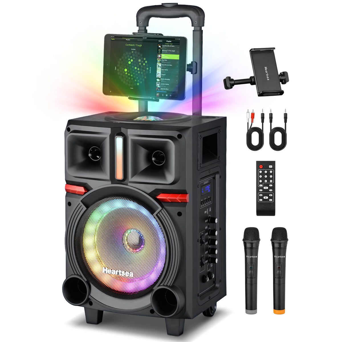 Karaoke Machine With 2 Wireless Microphones For Adults Kids, Portable Rechargable Pa System With Holder, Bluetooth Speaker With 