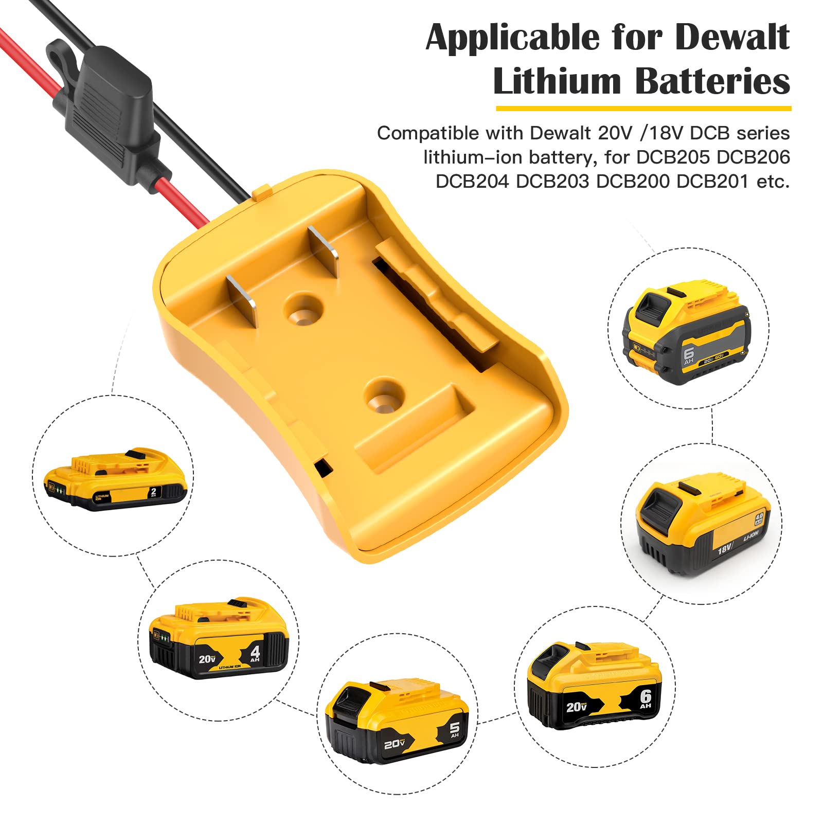 2 Packs Power Wheel Adapter For Dewalt 20V Battery Adapter Power Wheels Battery Converter Kit With Fuses & Wire Terminals, 12Awg