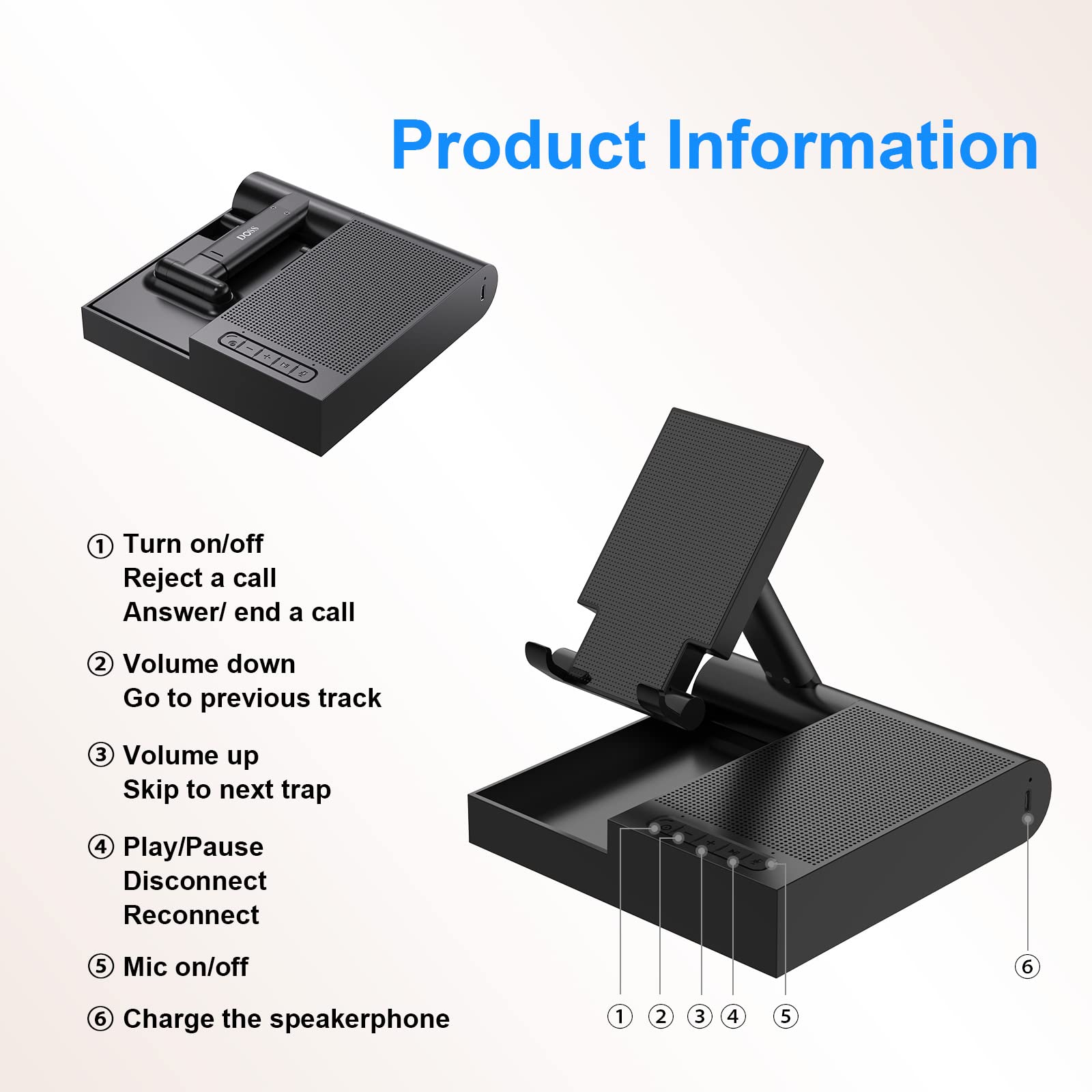 Doss Cell Phone Stand With Wireless Bluetooth Speaker, 15W Wireless Charger And Anti Slip Base, 4 In 1 Function, 8H Playtime, Ad