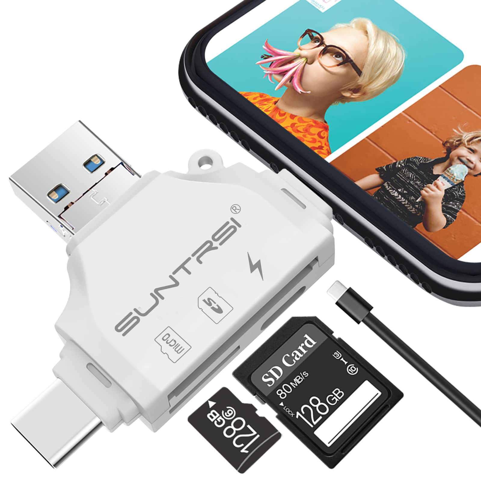 Sd/Micro Sd Card Reader For Iphone/Ipad/Android/Mac/Computer/Camera,Portable Memory Card Reader 4 In 1 Micro Sd Card Adapter&Tra