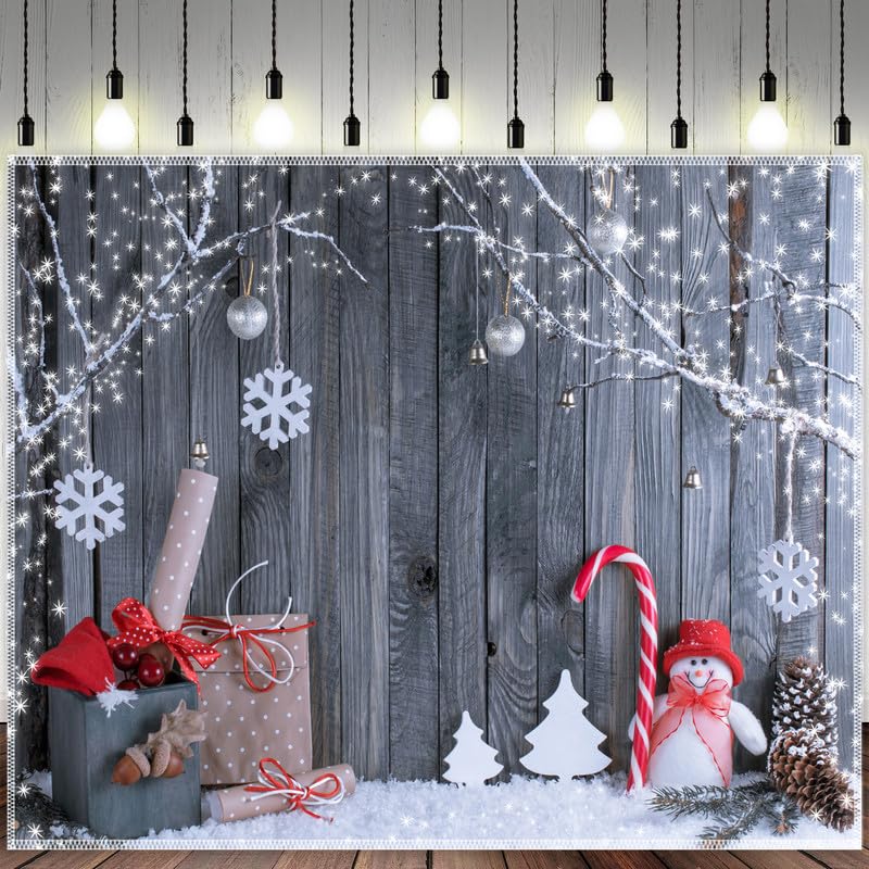 Zthmoe 10X8Ft Polyester Christmas Photography Backdrop Winter Snowman Santa Gift Wood Background Xmas Eve Holiday Party Decorati