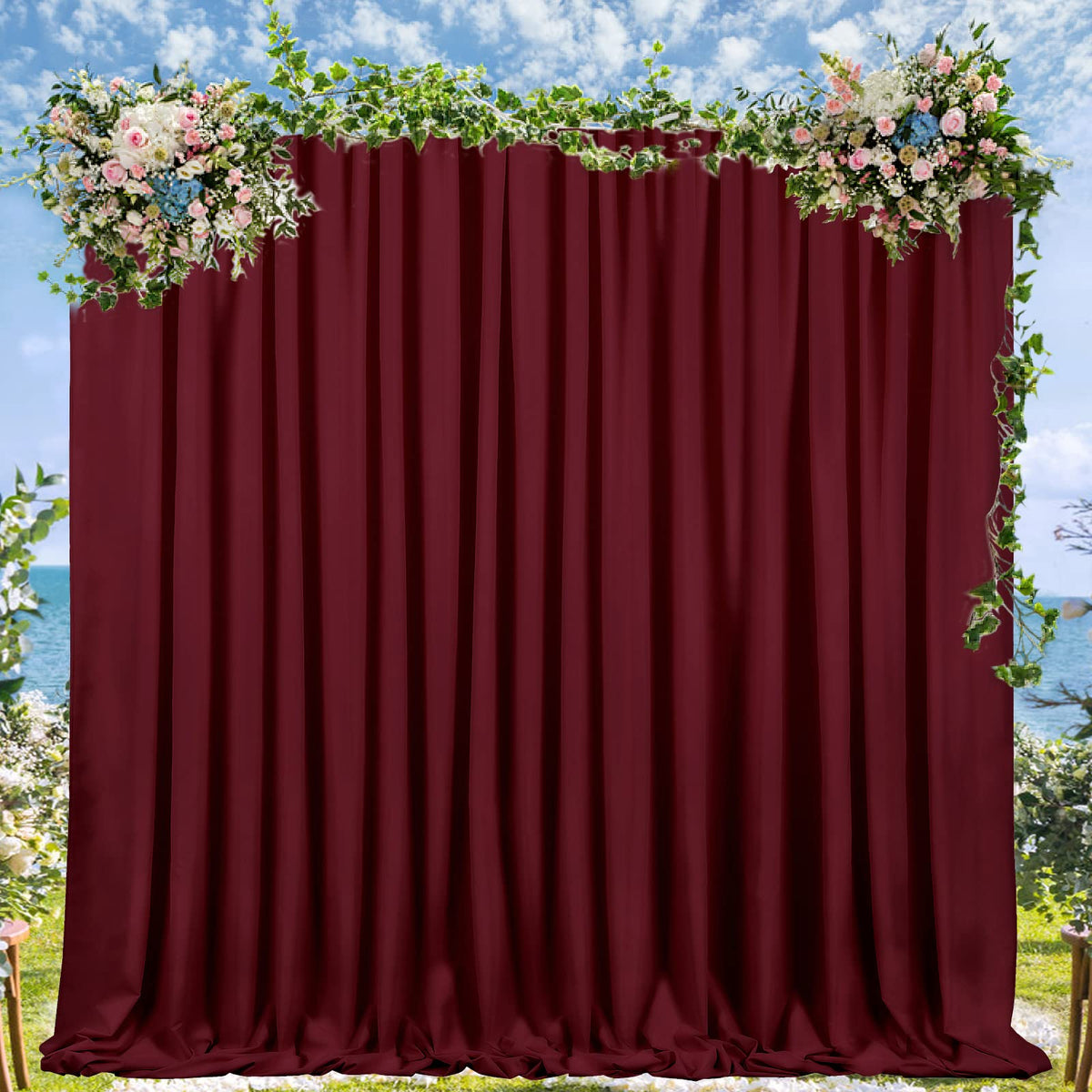 Burgundy Backdrop Curtains Photo Booth Background 2 Panels 5Ft X 10Ft Polyester Fabric Drapes For Wedding Party Anniversary Cere
