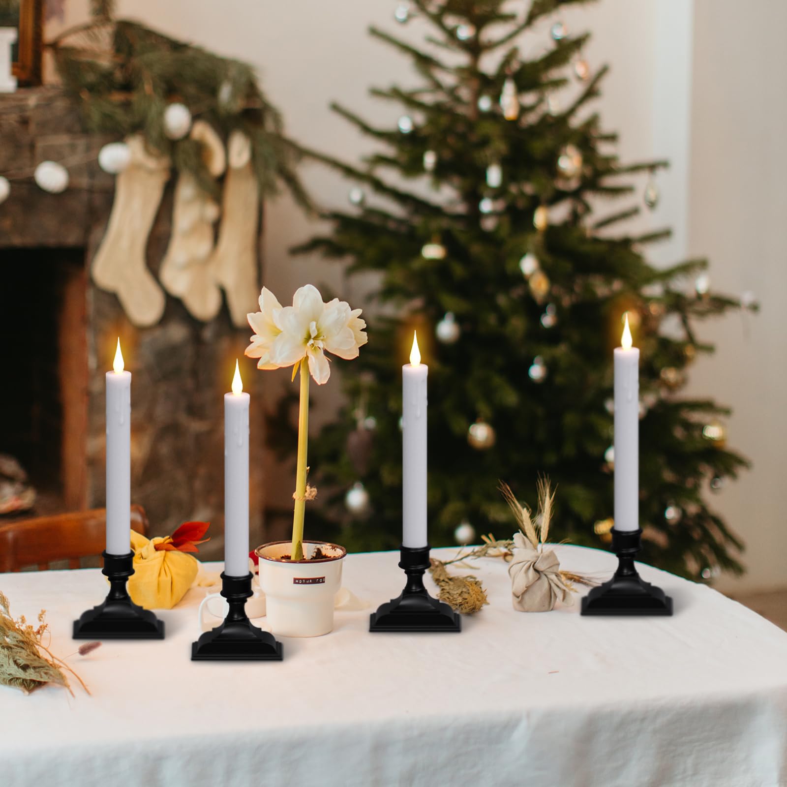 Dromance Battery Operated Flameless Window Candles With Remote Timer, 4 Pack Suction Cups And Candle Holders Included Dripping W