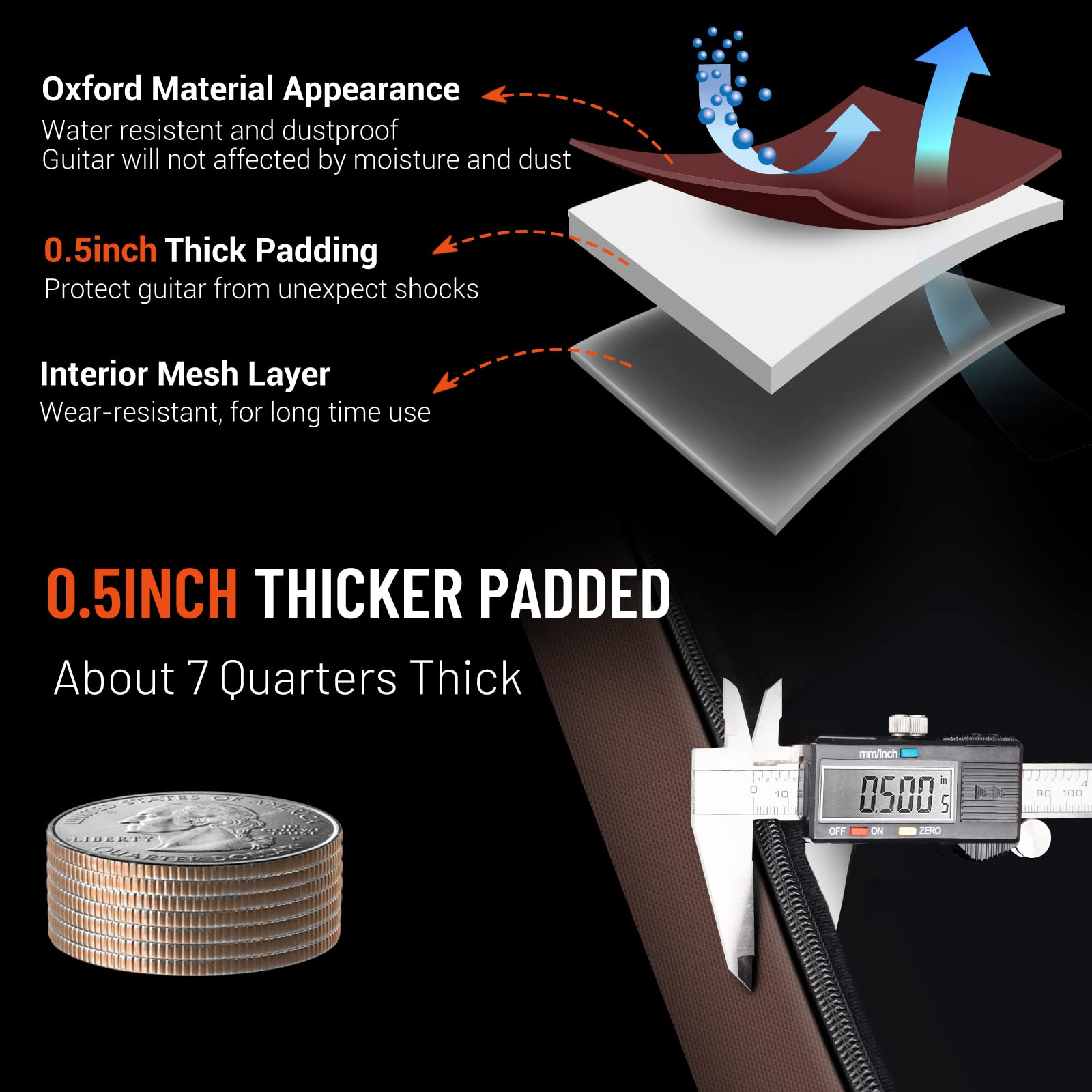 Cahaya Guitar Bag 40 41 42 Inches 6 Pockets Guitar Case Water Resistent Oxford Cloth 0.5 Inch Extra Thick Sponge Overly Padded F