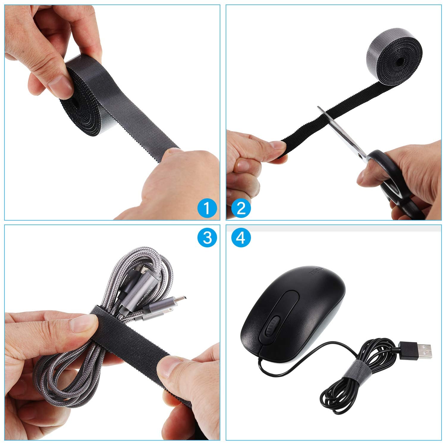 Fastening Tape Cable Ties Reusable Fastening Nylon Tape Double Side Hook Roll Hook And Loop Straps Wires Cords Management Wire O