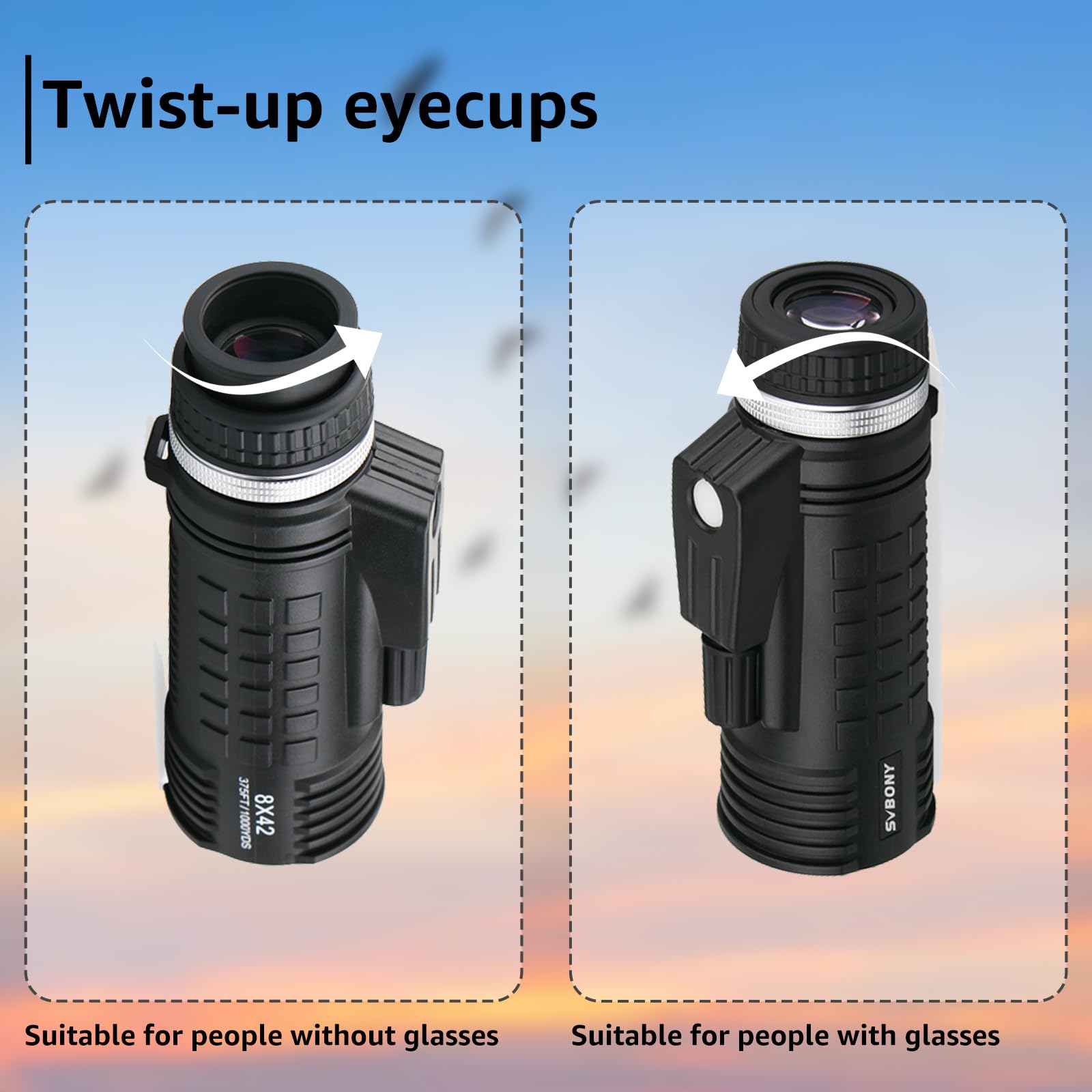 Svbony Sv42 8X42 Monocular For Adults, Compact Monocular Built In Compass Rangefinder, Fmc Waterproof Fogproof Pocket Monocular,