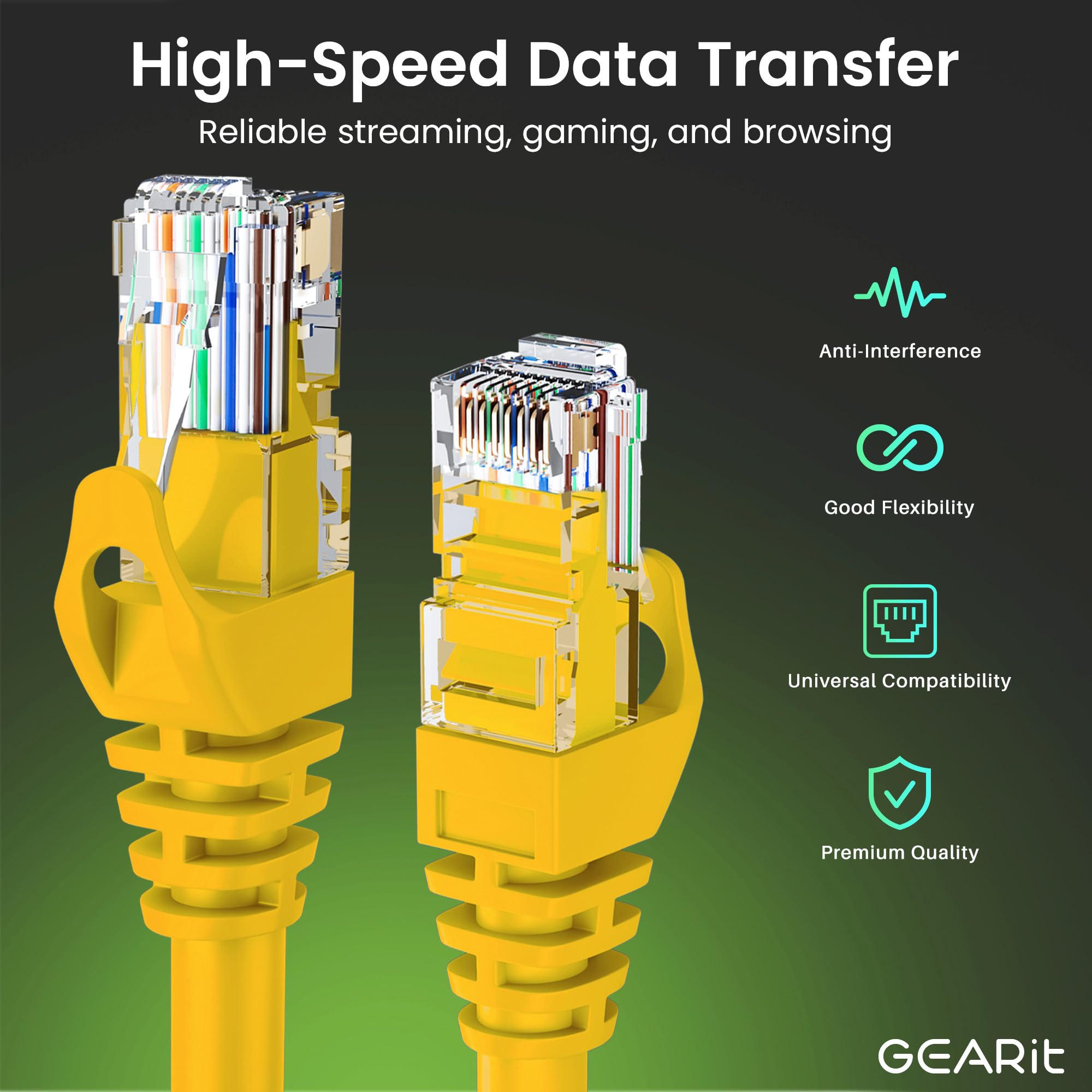 Gearit 100-Pack Cat6 Patch Cable 1 Foot Cat 6 Ethernet Cable Snagless Flexible Soft Tab - Premium Series - Yellow