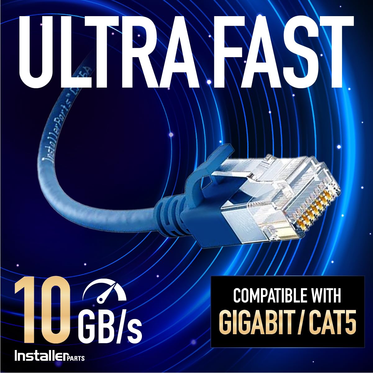 Installerparts Ethernet Cable Cat6A Slim Cable Utp Booted 1 Ft (10 Pack)   Blue   Professional Series   10Gigabit/Sec Network/Hi