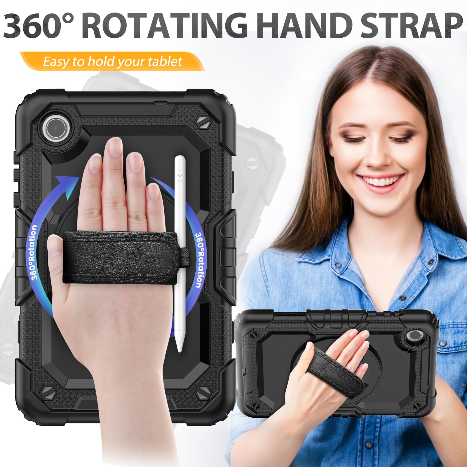 Hxcaseac For Lenovo Tab M10 Plus 3Rd Gen Case 10.6 Inch With Screen Protector / 360 Rotating Hand Strap/Stand, 3 Layer Protectiv