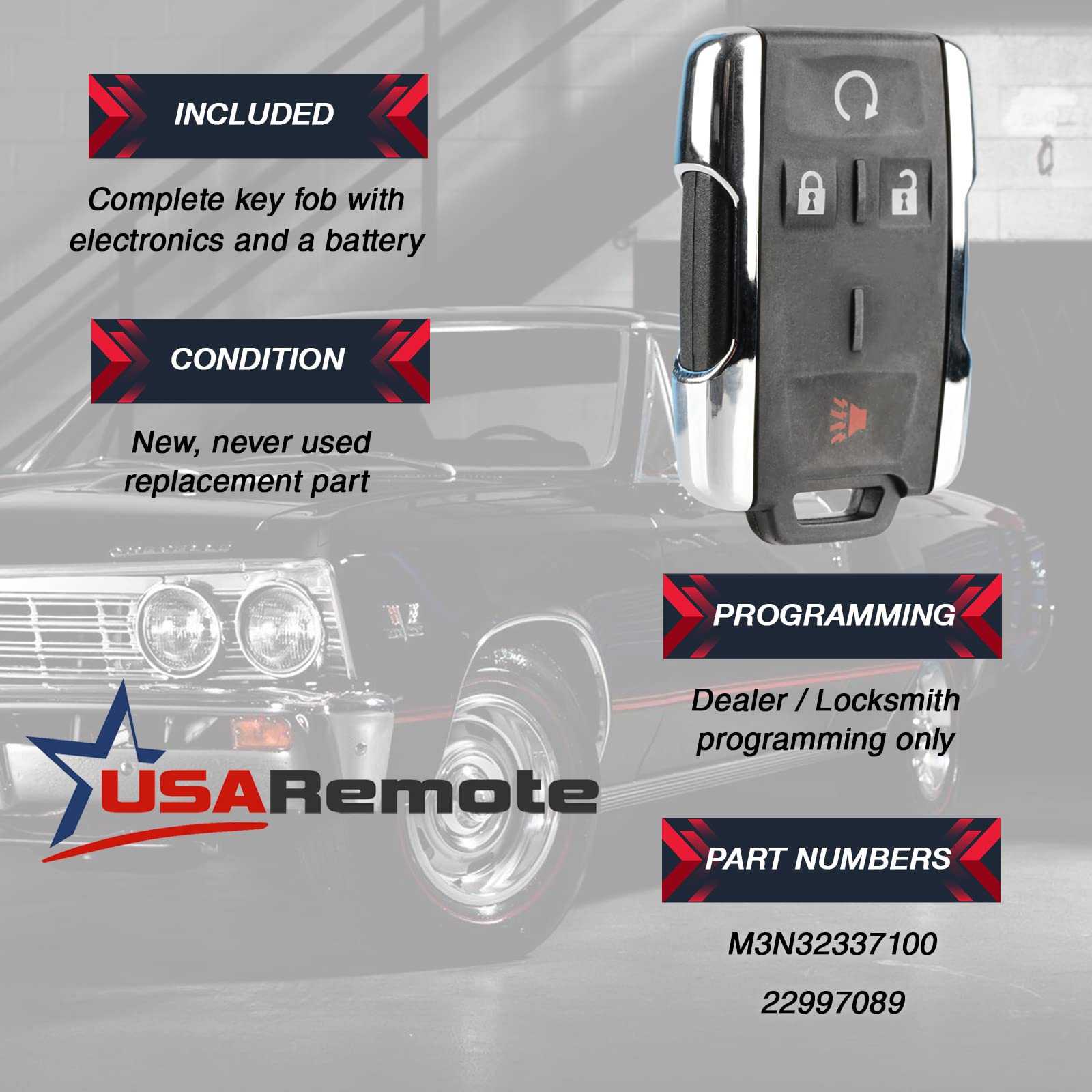 Key Fob Keyless Entry Remote Start Fits Chevy Silverado Colorado/Gmc Sierra Canyon 2014 2015 2016 2017 (M3N 32337100 Chrome)
