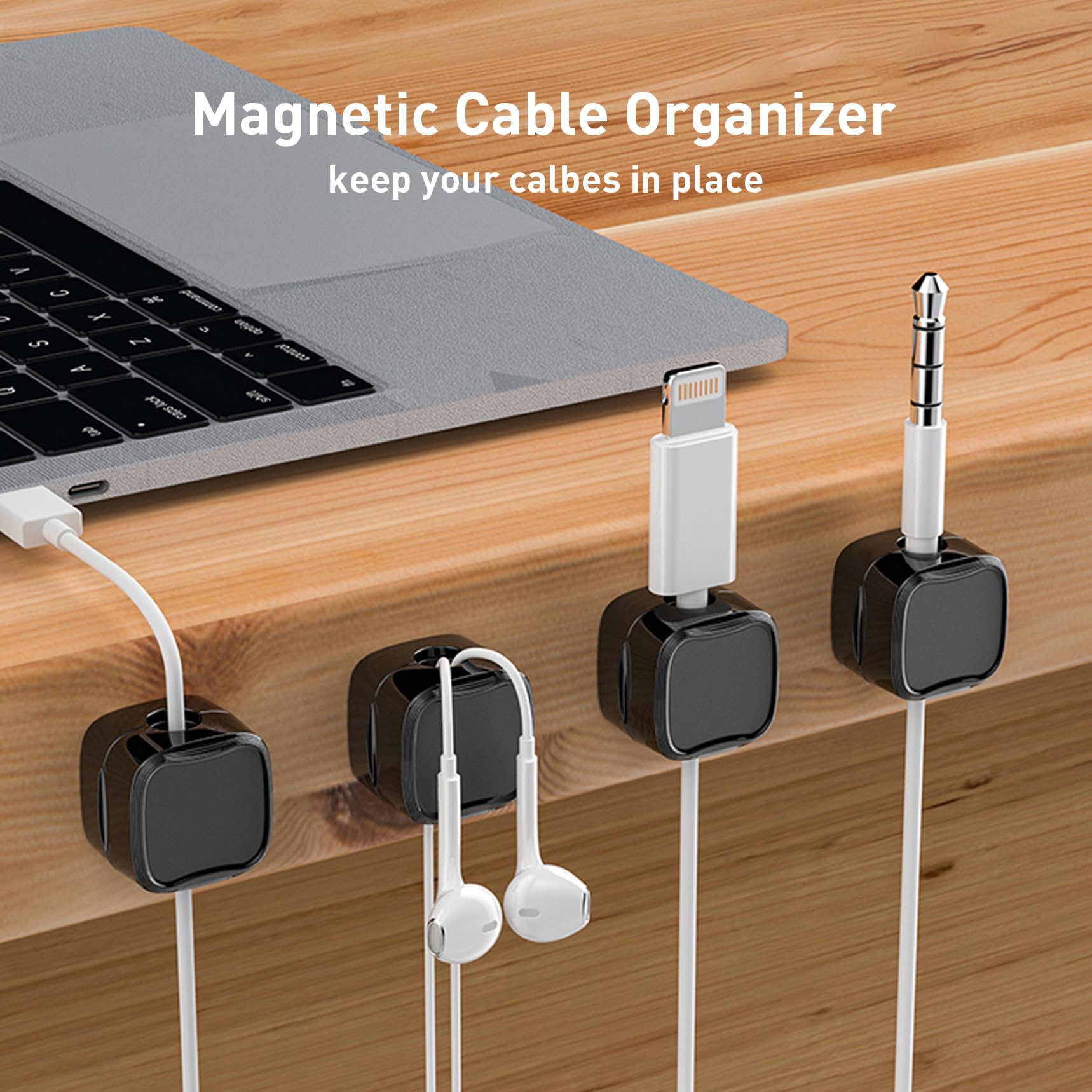 Crysnolli 12 Pack Magnetic Cord Organizer Cable Clips Strong Adhesive Plastic Black