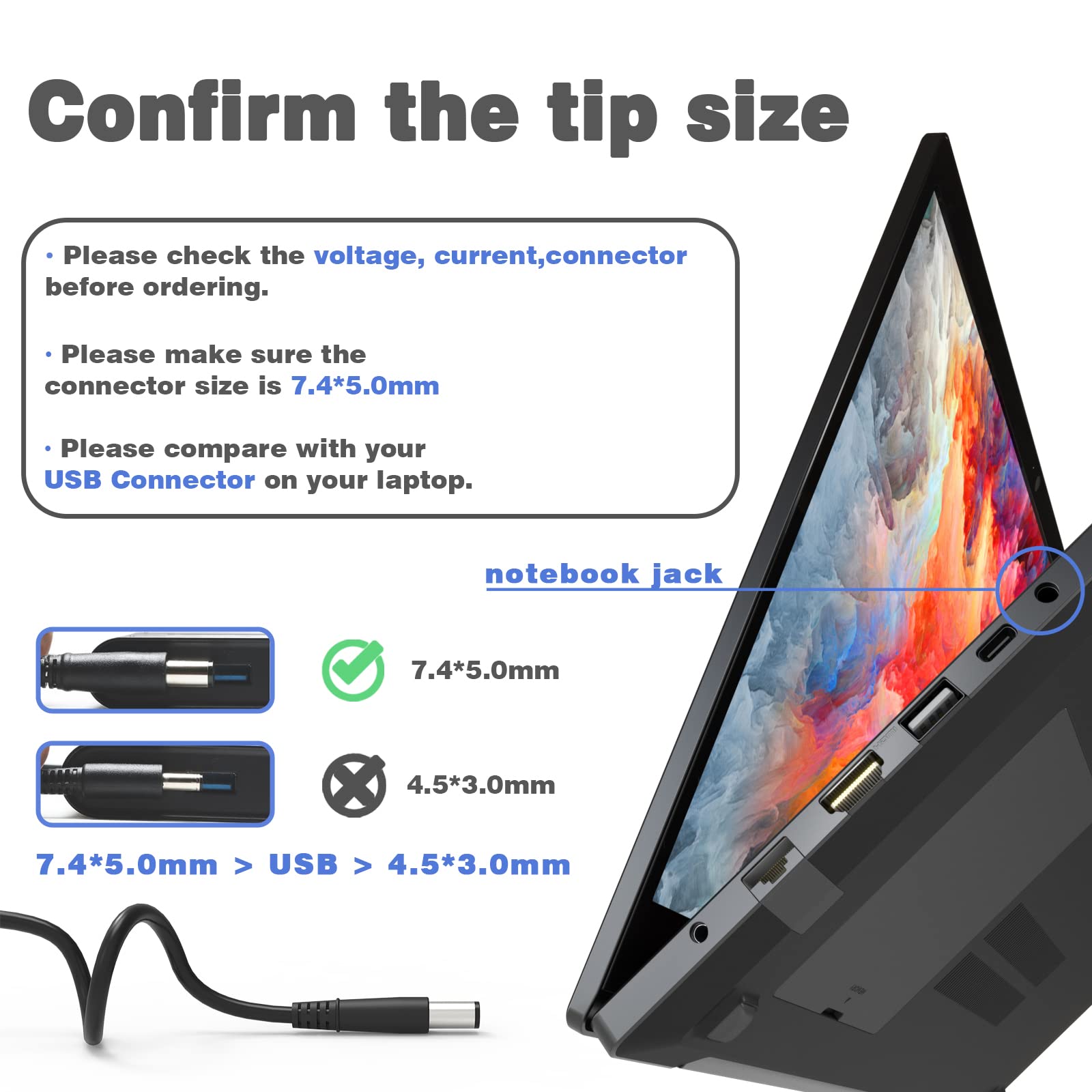 Xoubz 65W Laptop Charger Ac Adapter Compatible With Dell Latitude 5480 5490 5580 5590 7480 7490 E5400 E5440 E5450 E5540 E5470 E5