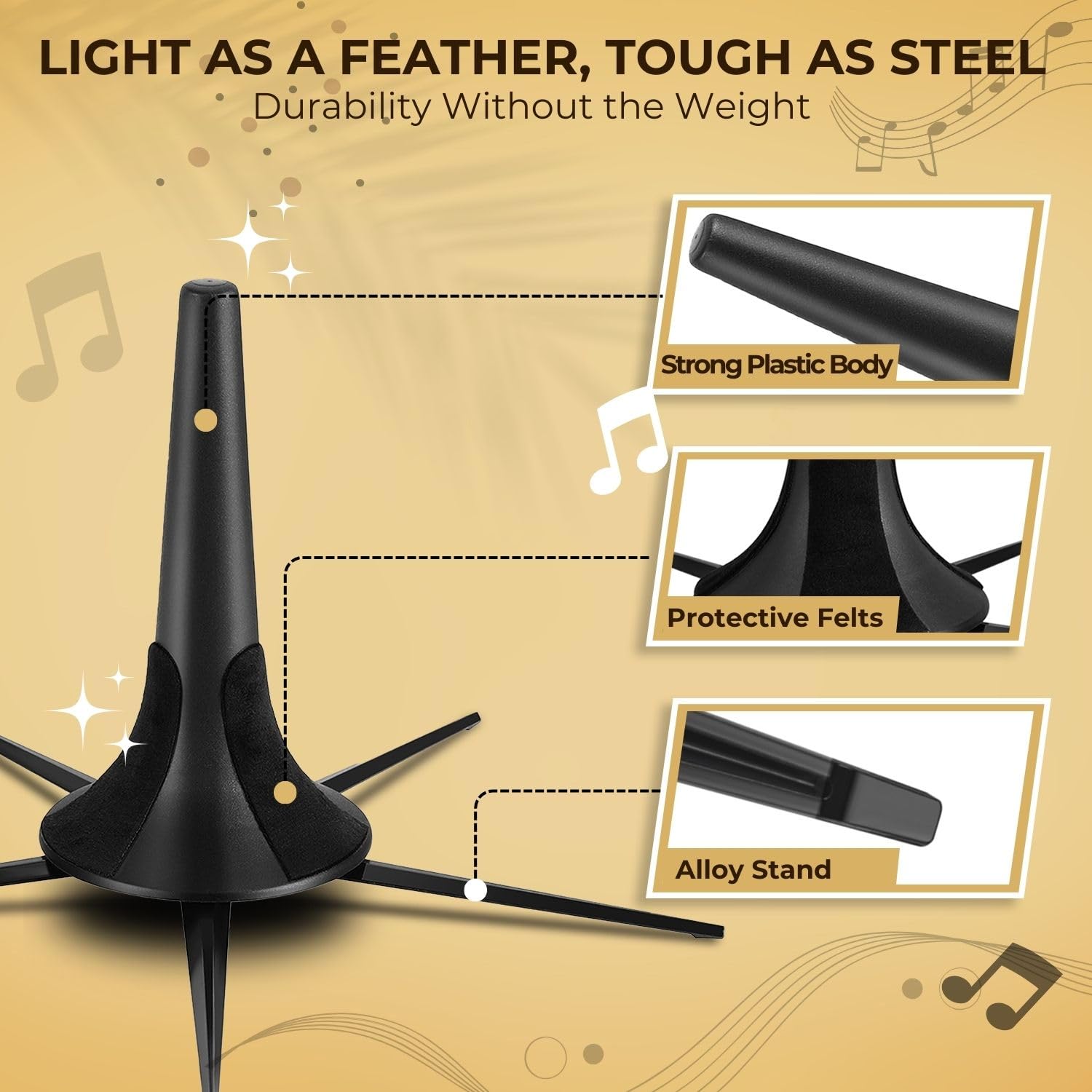 Flexzion Trumpet Stand Holder Portable - 5 Metal Leg Foldable Compact Tripod Display Stand With Anti-Scratch Felt Pads, Stable S