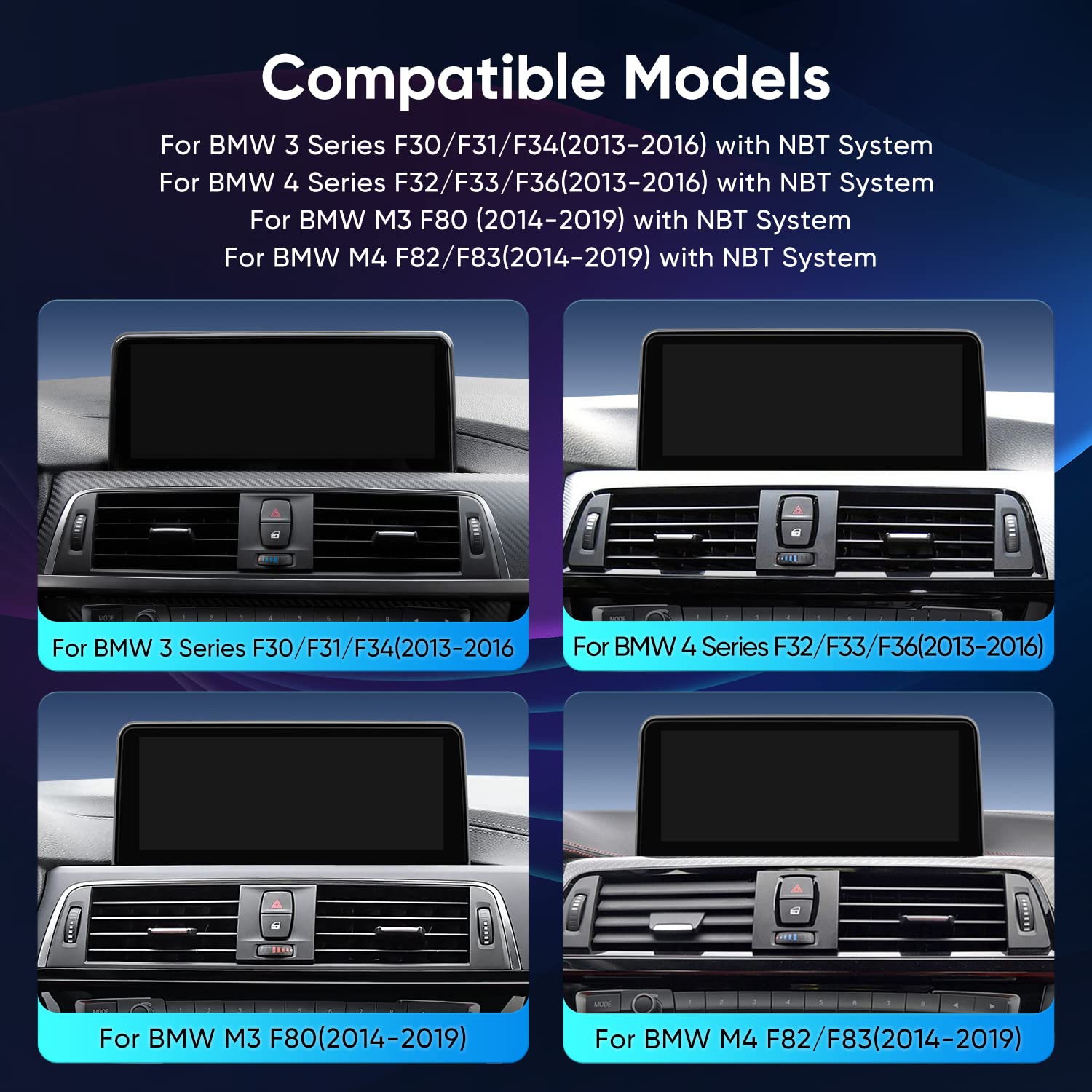 10.25 Inch Ips Touch Screen Car Stereo Wireless Carplay Wireless Andriod Auto For Bmw 3&4 Series(2013 2016) With Nbt System, Blu