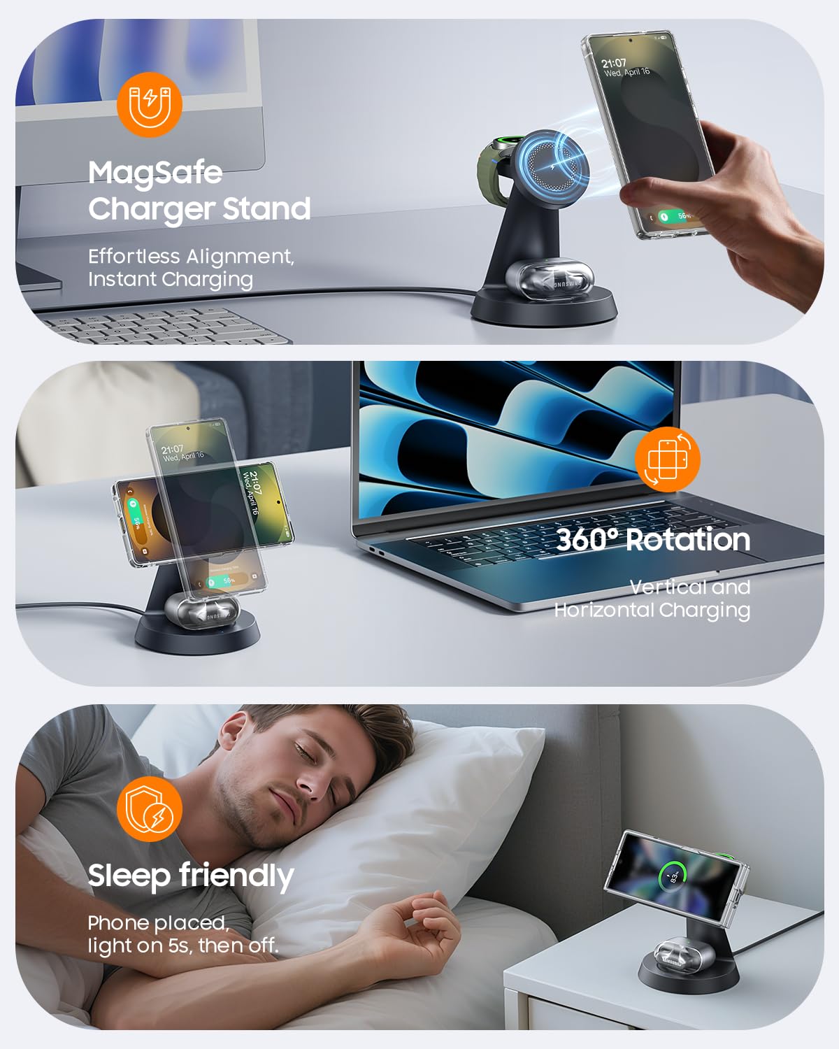 Magnetic Wireless Charger For Samsung, 3 In 1 Charging Station Compatible With Magsafe Samsung Charger For Galaxy S25 Ultra S24