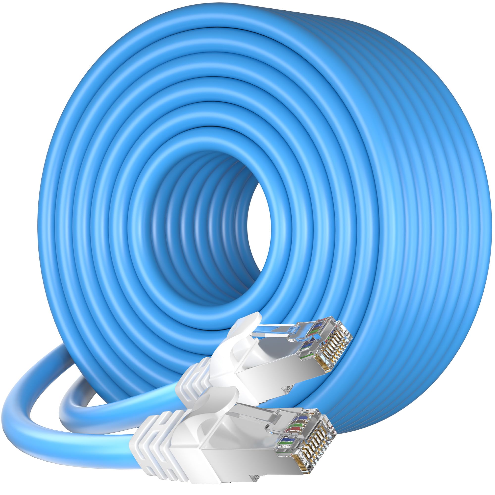 Ethernet Cable 100Ft, Cat 7 Outdoor Cable Sftp Triple Shielded Ethernet Cable Indoor, High Speed 10Gbps 600Mhz Network Cable, Wa