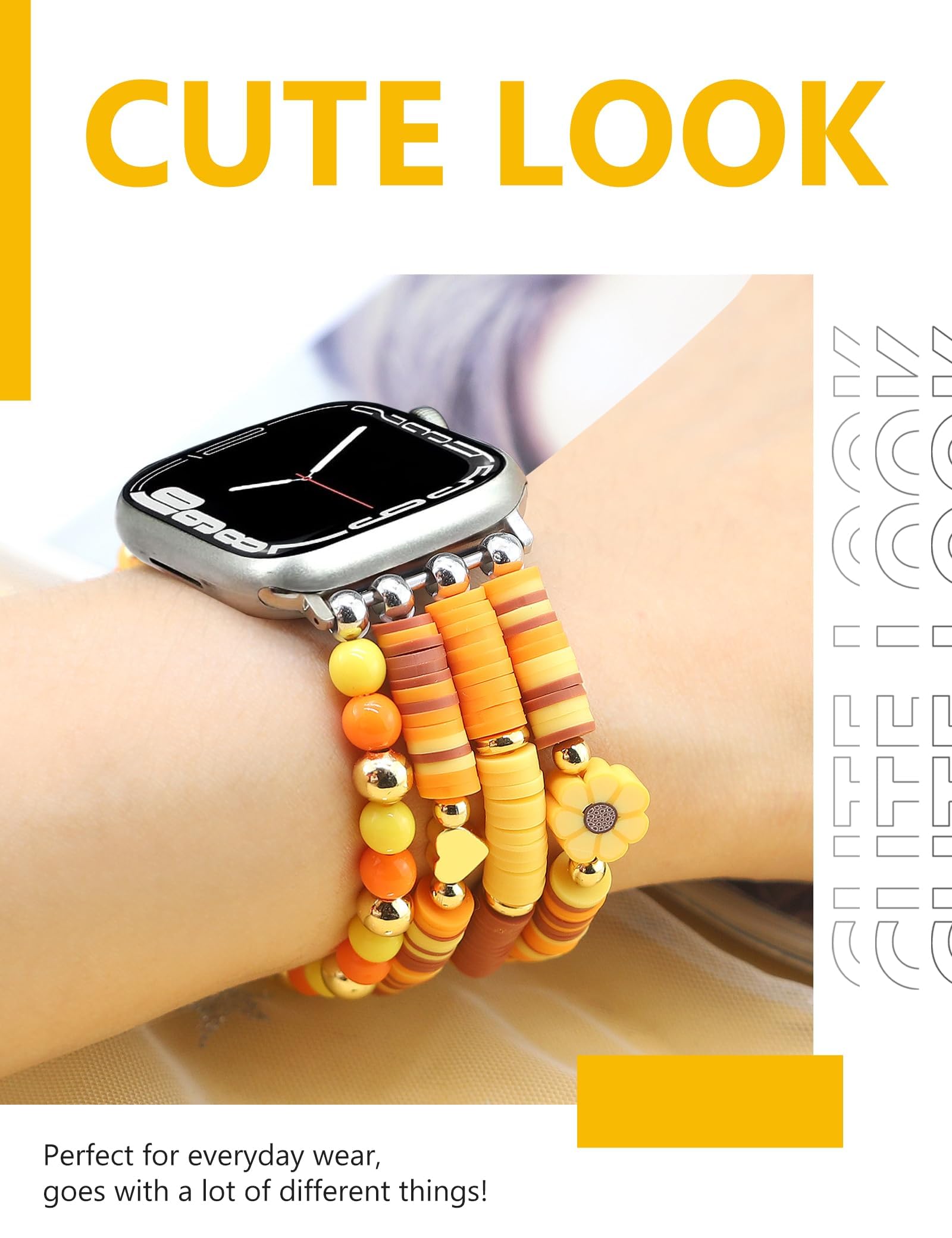 Jr.Dm Beaded Bracelet Compatible With Apple Watch 40Mm 38Mm 41Mm 42Mm For Women, Cute Preppy Yellow Sunflower Design Handmade St