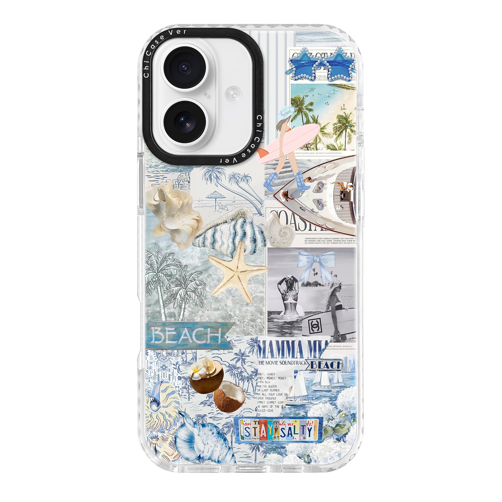 ChiCaseVer for iPhone 17 Case, Blue Tropical Beach Collage Pattern, Fun Soft Slim TPU Compatible with MagSafe & Military-Grade D