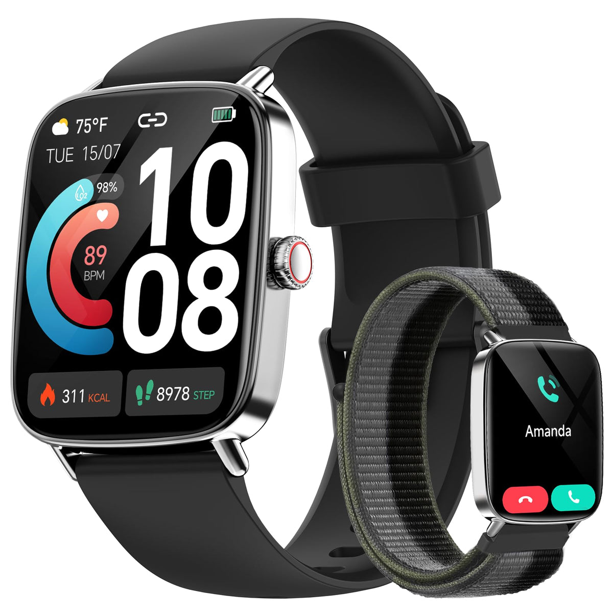 Smart Watch, 1.85 '' Hd Smartwatch For Men Women (Answer/Make Calls), 100+ Sport Fitness Watch With Heart Rate/Sleep/Spo2 Monito