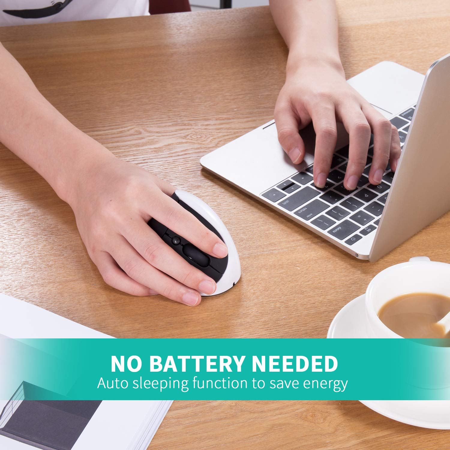 Aurtec Vertical Mouse, Rechargeable 2.4G Wireless Ergonomic Mice With Usb Receiver, 6 Buttons And 3 Adjustable Dpi 800/1200/1600, White