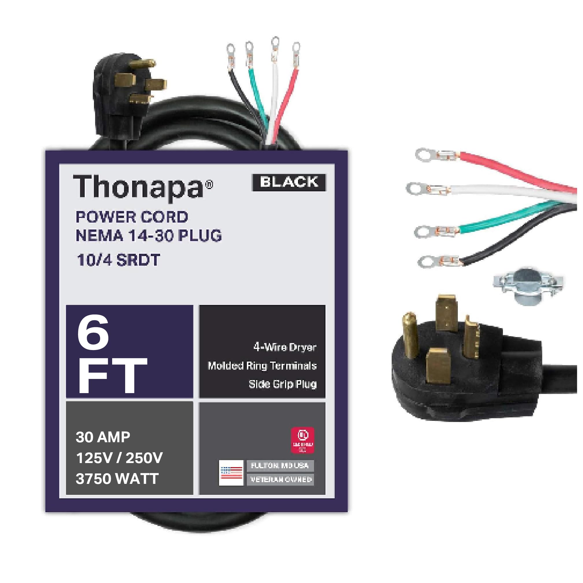 Thonapa 4 Prong Dryer Cord 6 Ft, 30 Amp Appliance Extension Cord With 4 Prong, Nema 14 30 Plug, 10/4 Srdt Dryer Power Cord 6 Foo