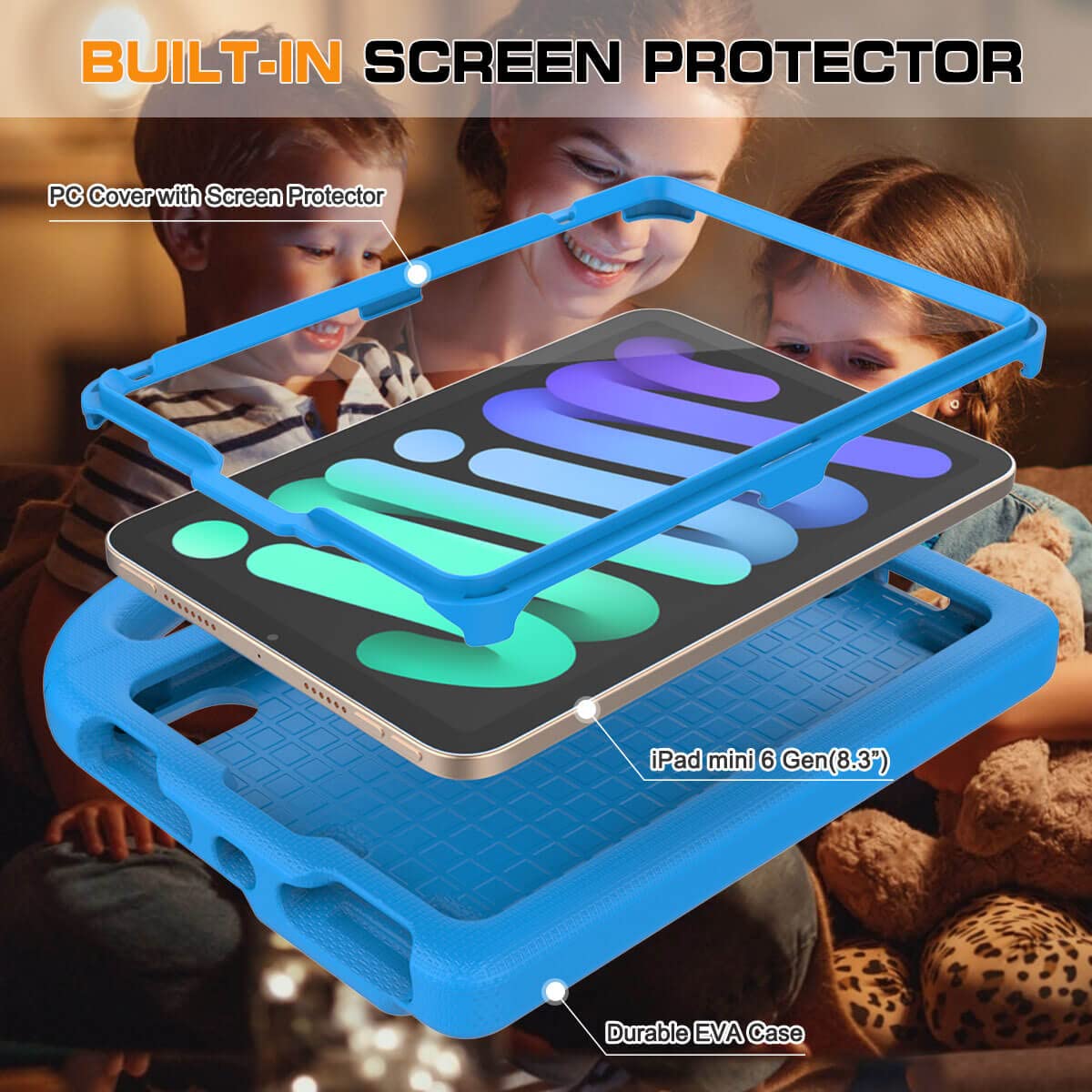 Moxotek Kids Case For Ipad Mini 7 2024 / Mini 6 2021, Ipad Mini 7Th/6Th Generation Case With Screen Protector, Durable Shockproo