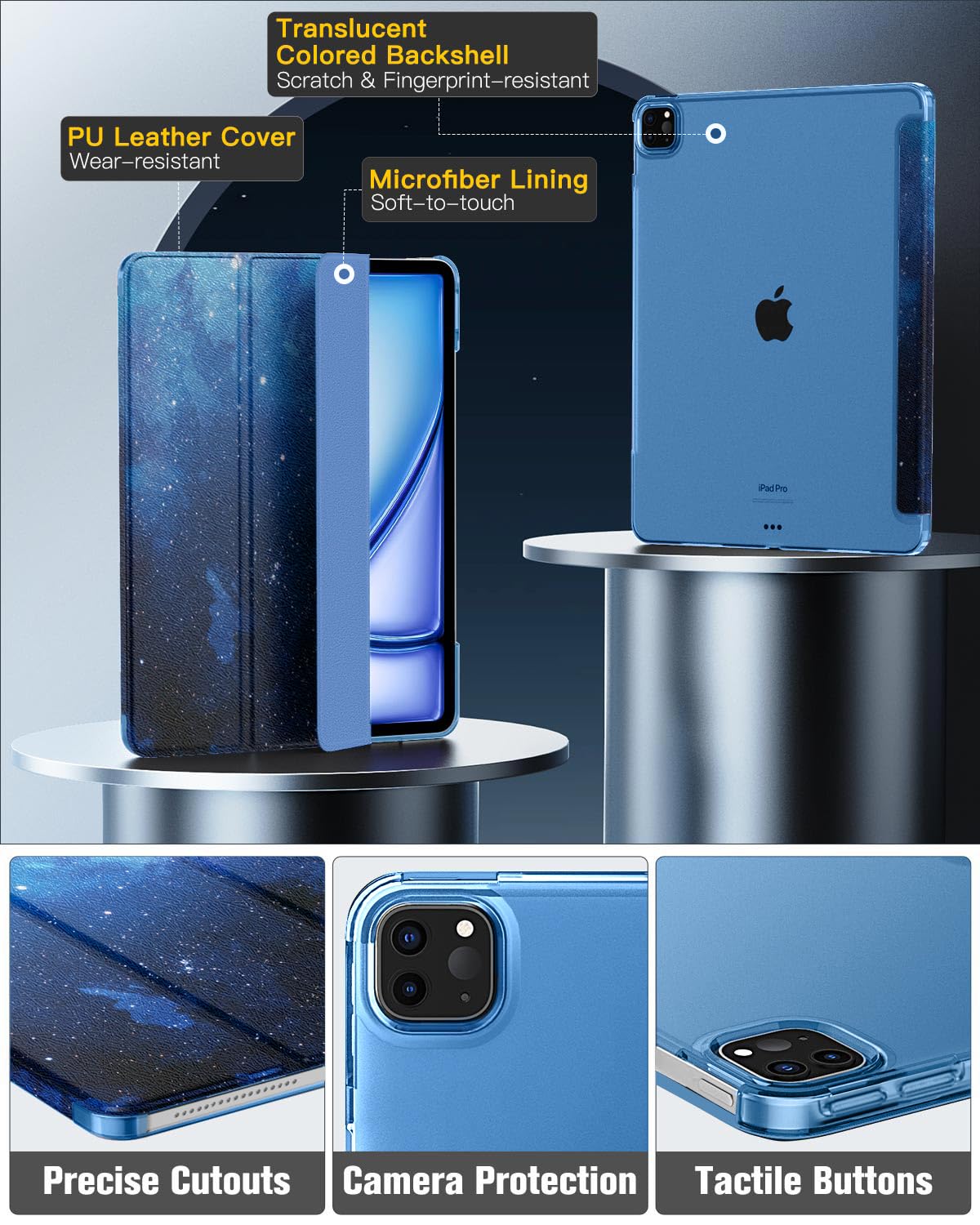 Moko For Ipad Air 13 Inch M2 Case 2024/ Ipad Pro 12.9 Case (6Th/5Th Gen 2022/2021), Slim Smart Shell Translucent Frosted Hard Pc