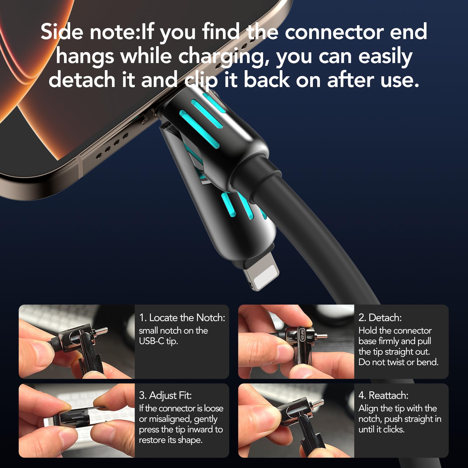 Mfish 4-In-1 Universal Usb Charging Cable With Carrying Case - 240W Max Fast Charger Cord, Usb-A, Dual Usb-C & Lighting, For Iph