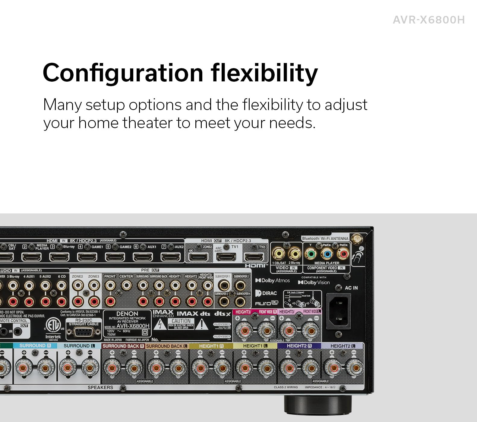 Denon Avr X6800H 11.4 Channel Av Receiver   140W/Channel, Wireless Streaming Via Built In Heos, Wifi, & Bluetooth, Supports Dolb