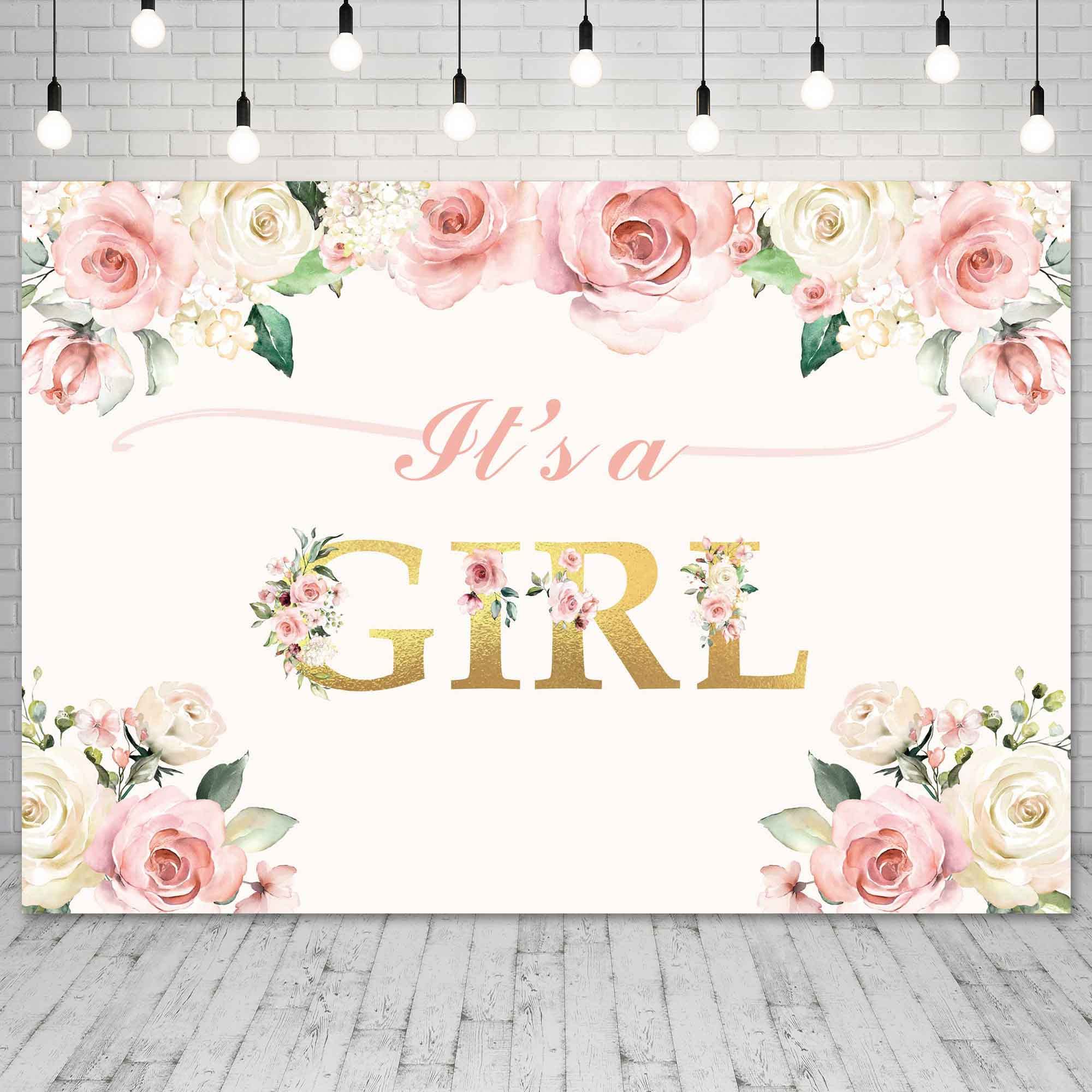 Livucee It'S A Girl Baby Shower Backdrop Party Decorations Watercolor Pink Floral Photography Background Gender Reveal Favors Bi