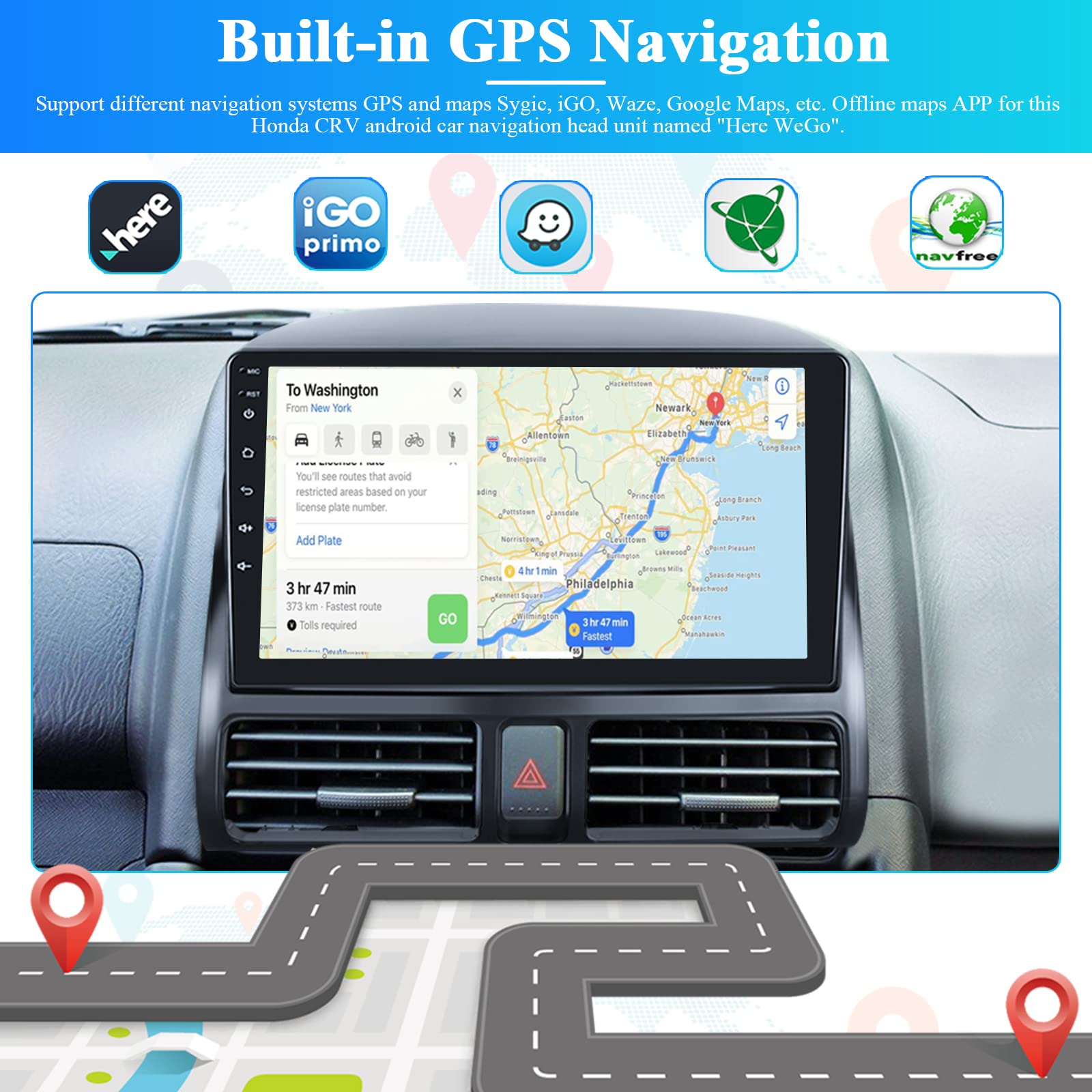 Roinvou Android Car Radio For Honda Cr V Crv 2002 2006, 9'' Touchscreen In Dash Gps Navigation With Mirror Link Bluetooth Wifi F