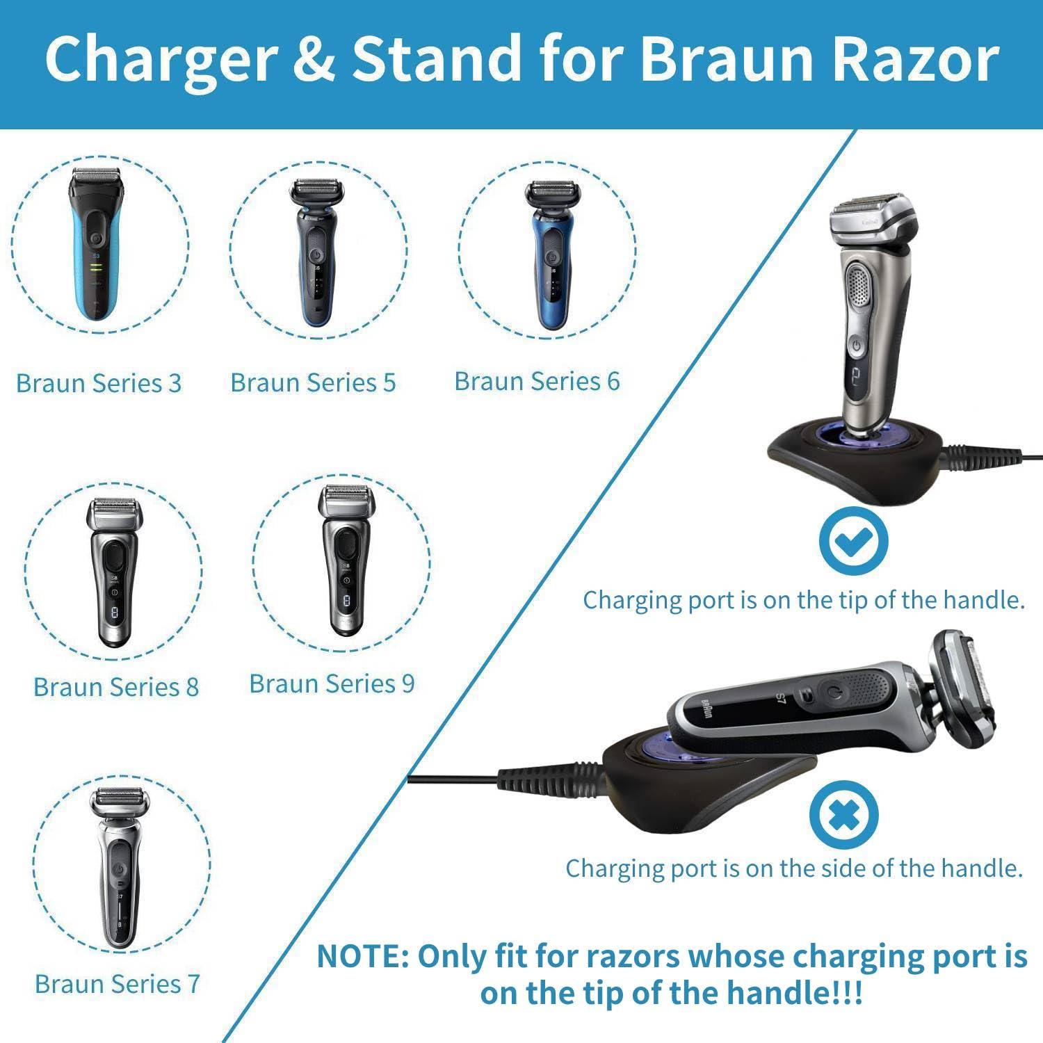 Braun Shaver Charger And Charging Stand For Braun Series 9 8 7 5 3 6, Charger Base For Braun S3 S6 S7 S8 S5 S9 Electric Razor Re