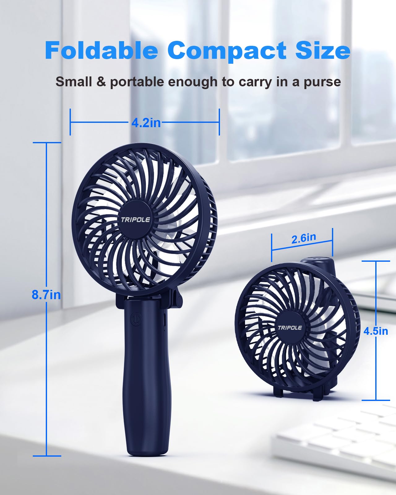 Tripole Handheld Fan Foldable Mini Fan, 3 Speeds Portable Small Personal Fan, Rechargeable Usb Desk Fan, Powerful Hand Held Fan