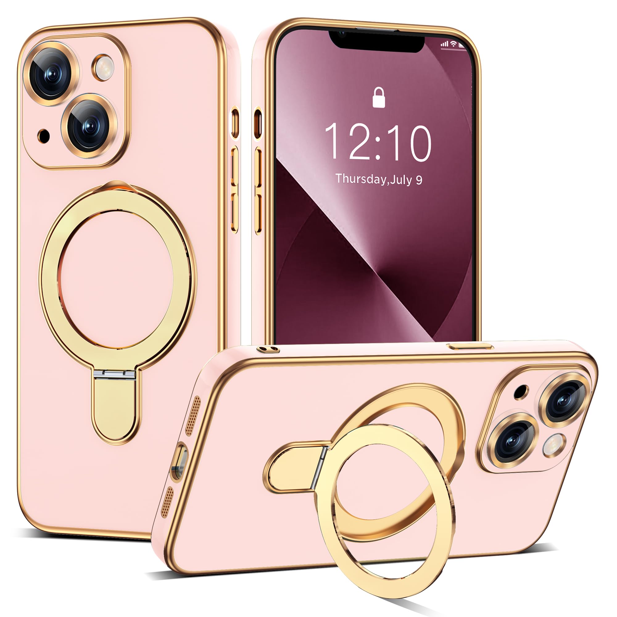 ETPESOK Compatible with iPhone 13 Case with Magnetic Ring Stand [Compatible with Mag-Safe] [Full Camera Lens Protector] Soft Pla