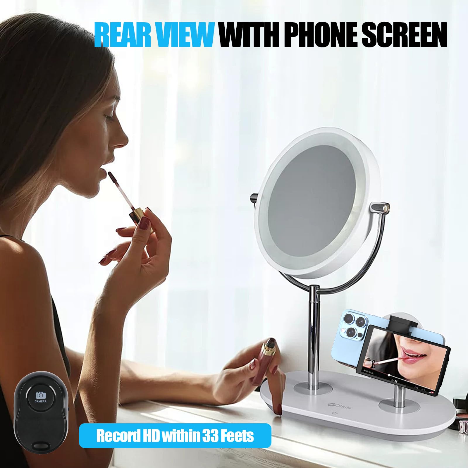 Usberg 5'' Magnetic Vlog Selfie Monitor Screen For Iphone - Back Camera Monitor W/Bluetooth Remote, Low Latency Hd Display, Scre