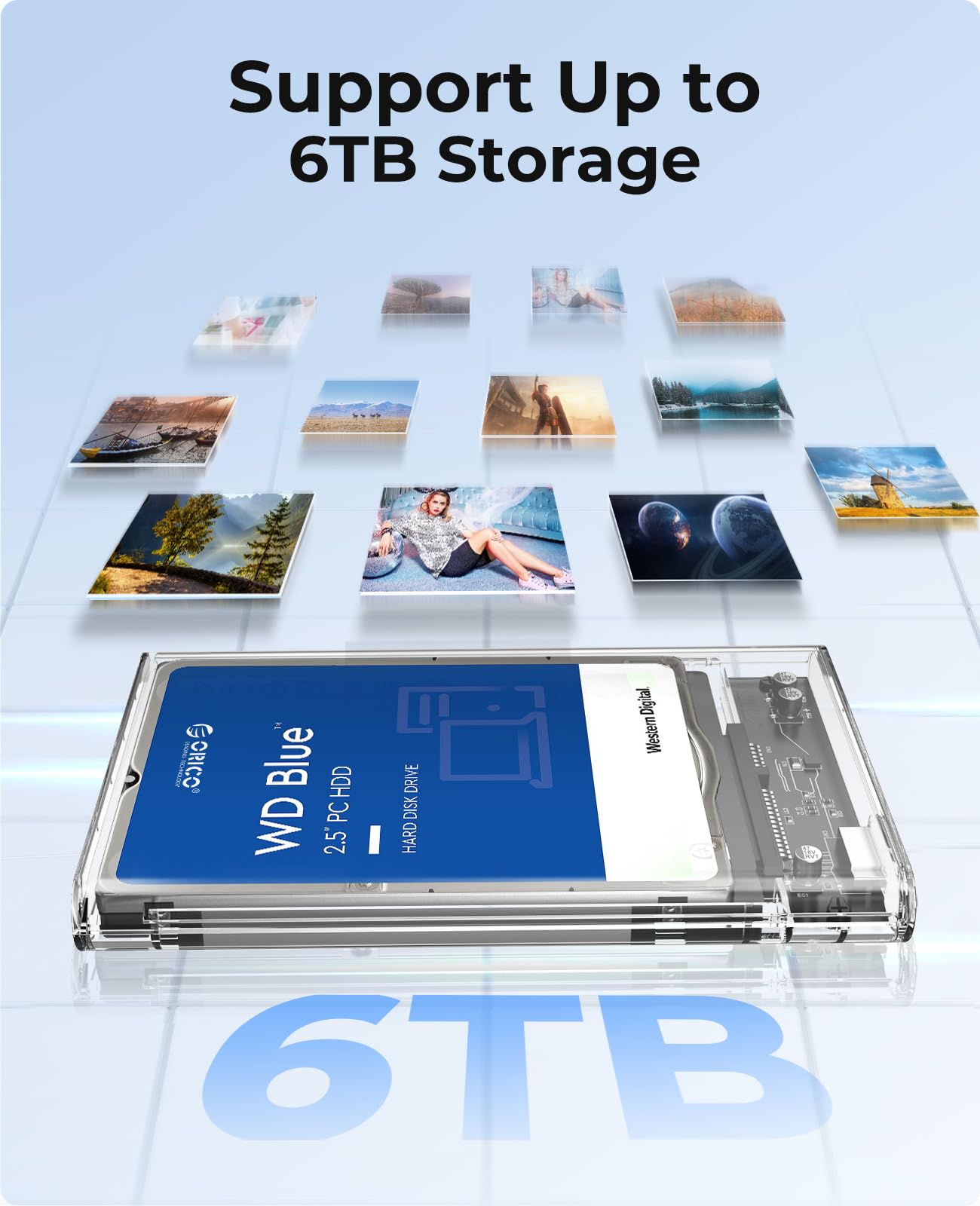 Orico 2.5 Inch Hard Drive Enclosure Sata To Usb C 3.1 6Gbps External Hard Drive Case For 7/9.5Mm Hdd/Ssd Support Uasp Up To 6Tb