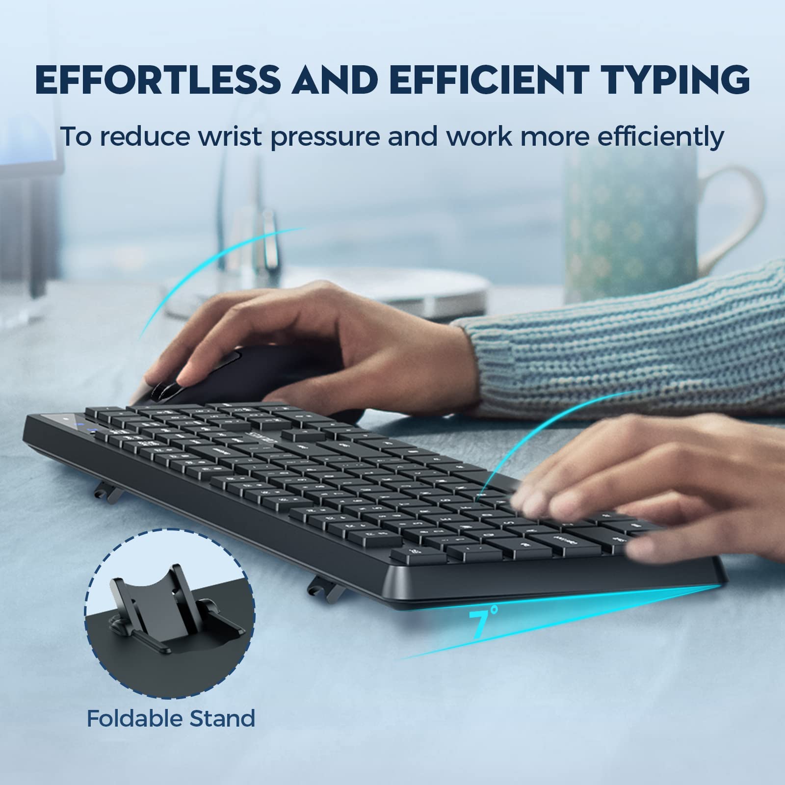 Wireless Keyboard And Mouse Combo, Colikes 2.4G Usb Cordless Mouse And Keyboard, 3 Level Dpi Slim Ergonomic Mouse, Responsive Pl